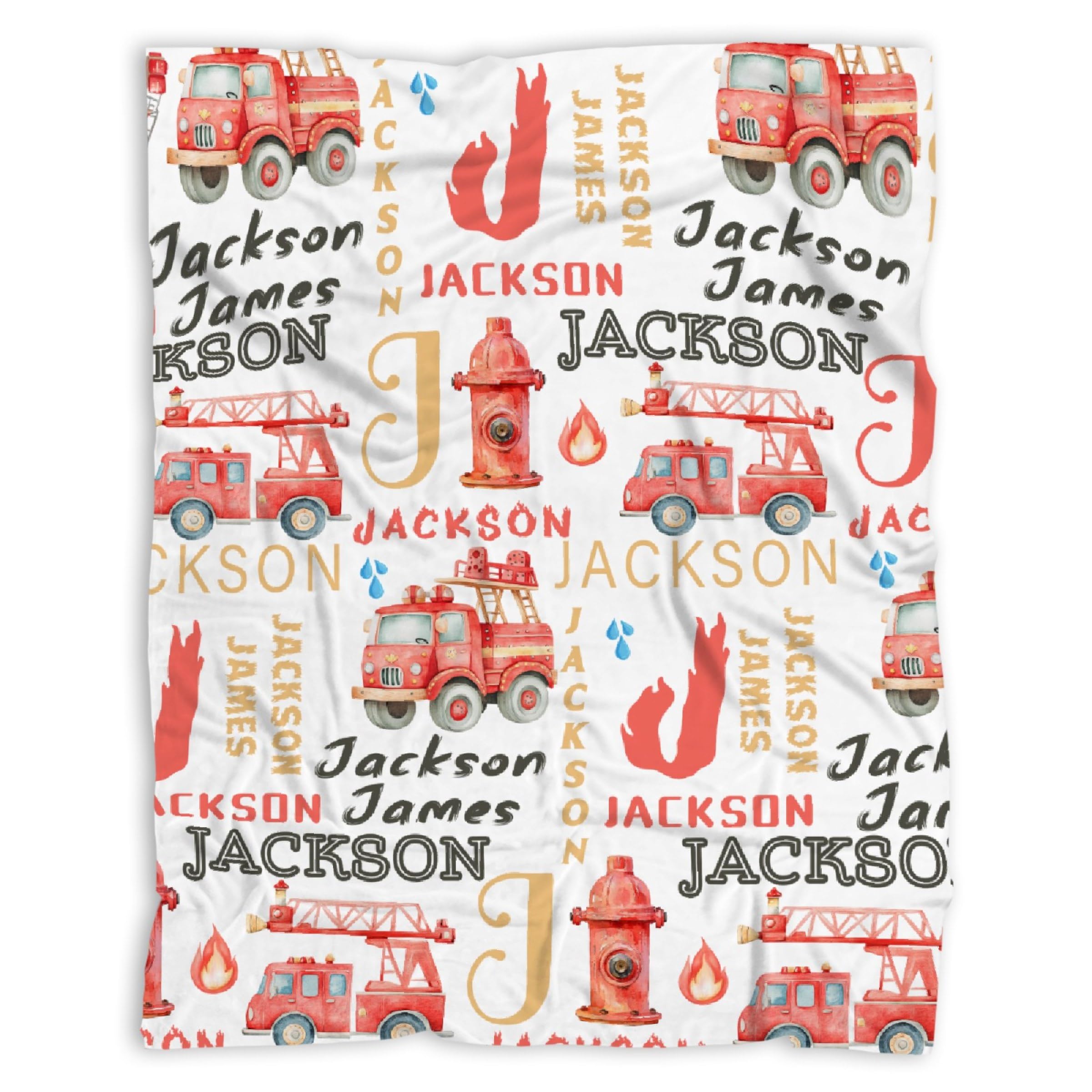Personalized Fire Trucks Firefighter Custom Baby Blanket Gifts for Boys Girls Super Soft Blanket Swaddle Newborn Cozy Receiving Blanket Stroller Throw 40x30 in for Puppy