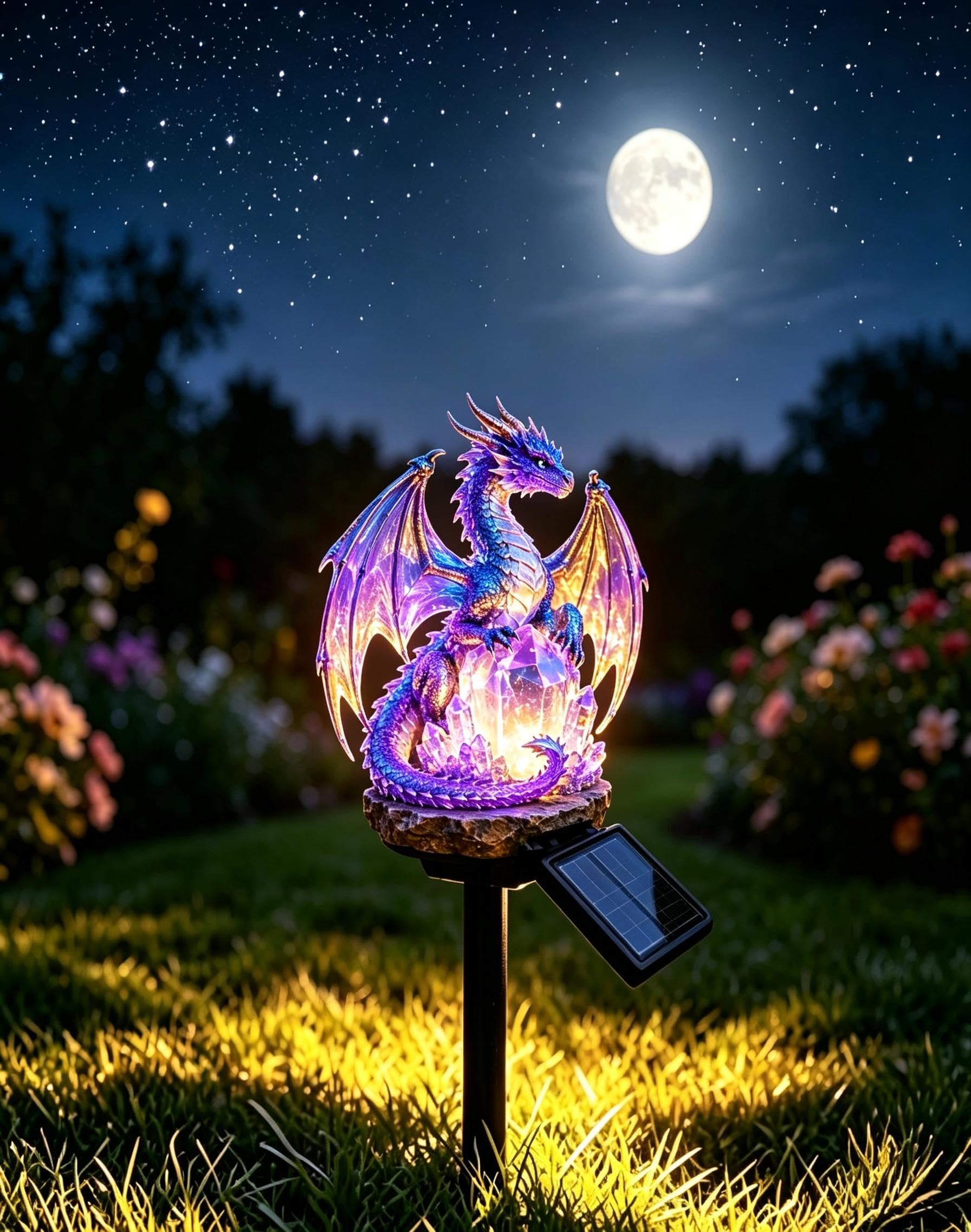 Solar Dragon Crystal Garden Light, Glowing Fantasy Outdoor Decor (A)