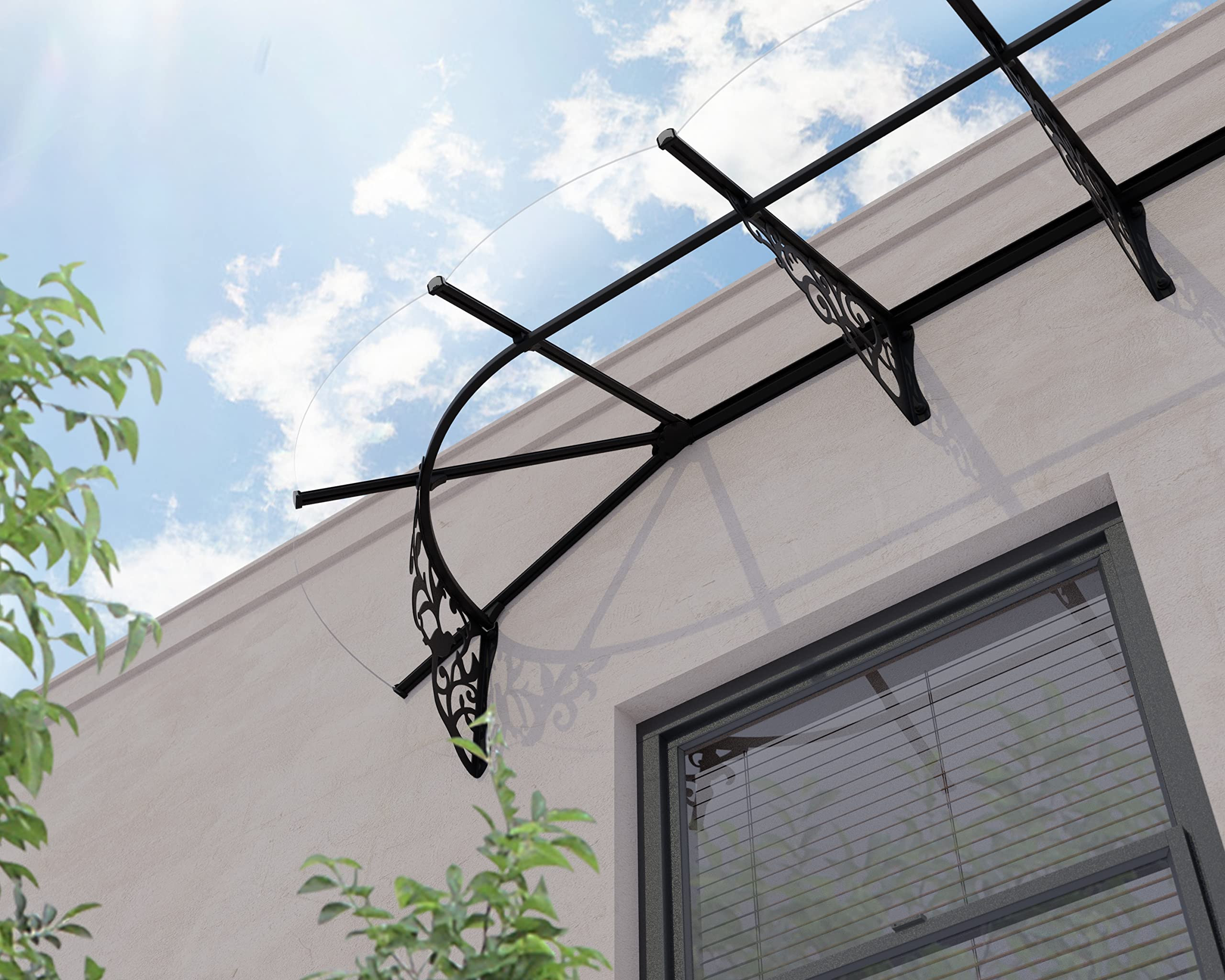 Canopia By Palram Auvent Pour Porte D'entrée Lily XL 3600-370 X 88 Cm - Noir - Protection Solaire - Auvent De Porte D'entrée Avec Gouttière