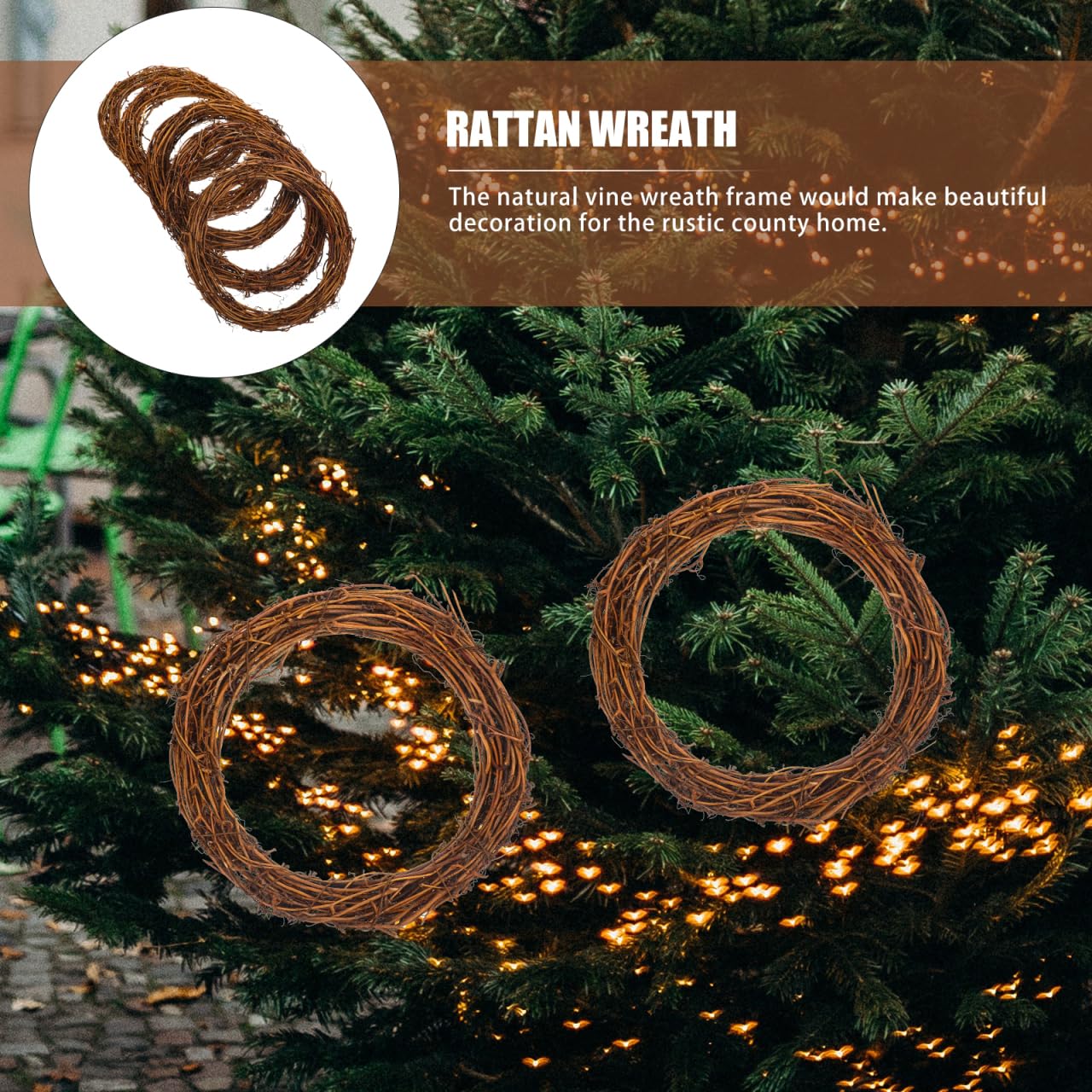 Operitacx 5 Stück 20 cm natürliche Kränze, Rankenkranz, Kranzherstellung, Rattan-Kranz für DIY-Weihnachtsbasteln, Haustür, Wandbehang, Hochzeits- und Party-Dekorationen