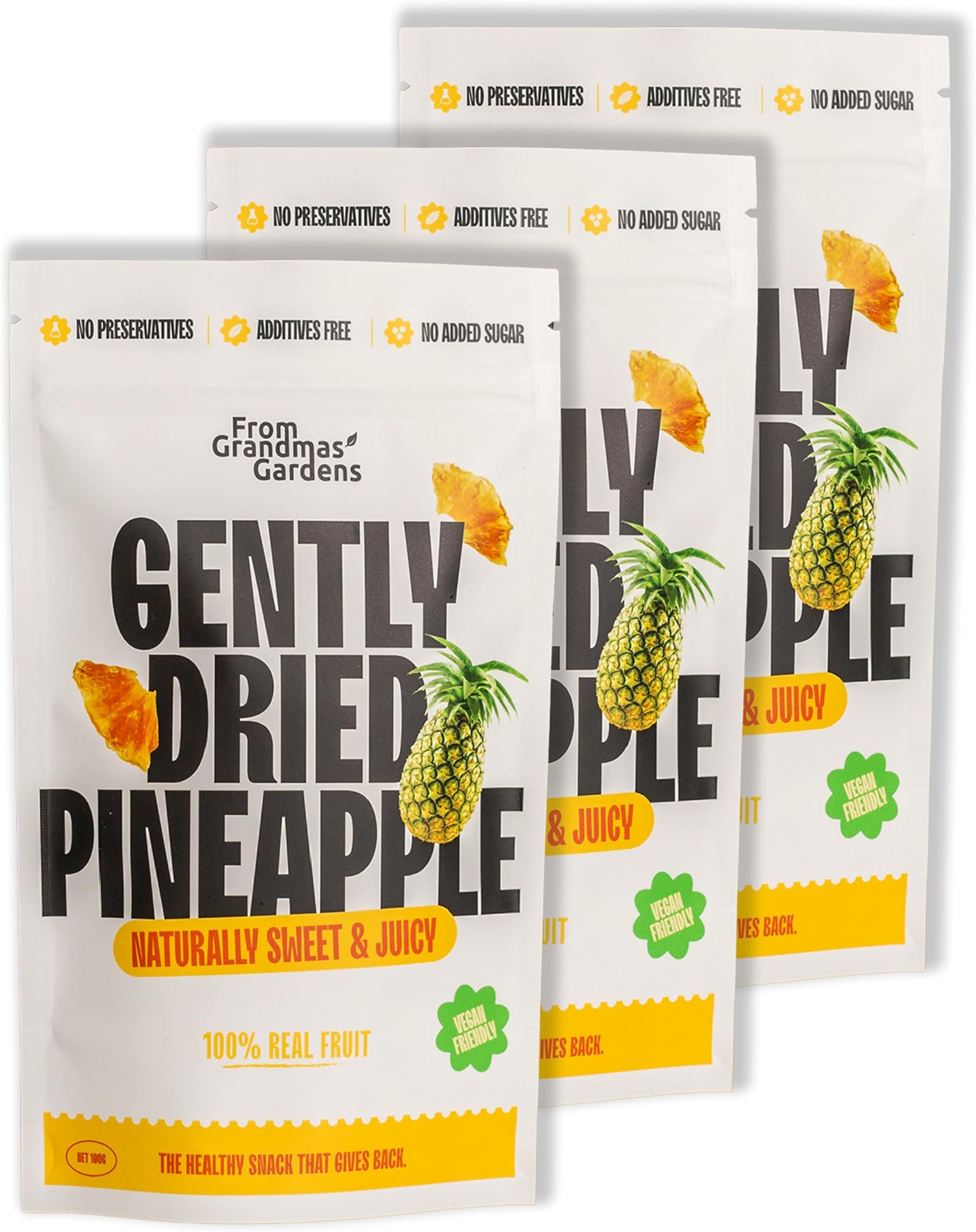 Dried Pineapple - From Grandmas Gardens | 100% Natural, No Added Sugar | Gently Dried, Sweet & Juicy | Resealable Bag for Freshness | Rich in Vitamins | GMO-Free & Preservative-Free