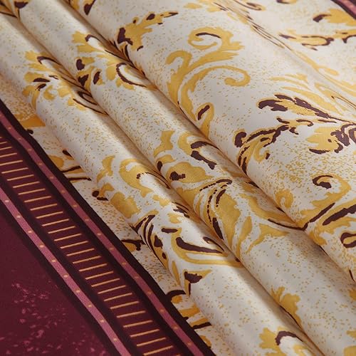 Miniatura 3 de Cortina de ducha larga de tela, cortinas de ducha con estampado de damasco de cachemira de vino y amarillo dorado, cortinas de baño impermeables, 72