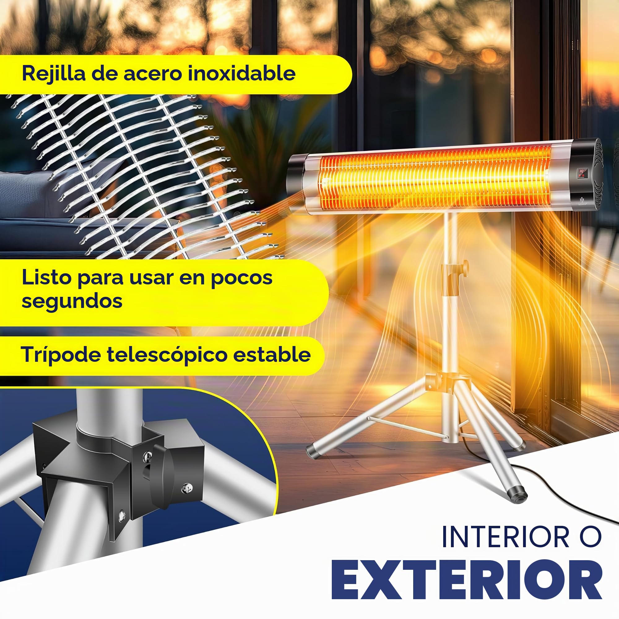 KESSER® Radiador de Infrarrojos, Calefacción Radiante, Trípode Telescópico Ajustable en Altura, Calefacción Radiante para Mesa de Cambiar Pañales, 2500W Con Control Remoto (Plata)