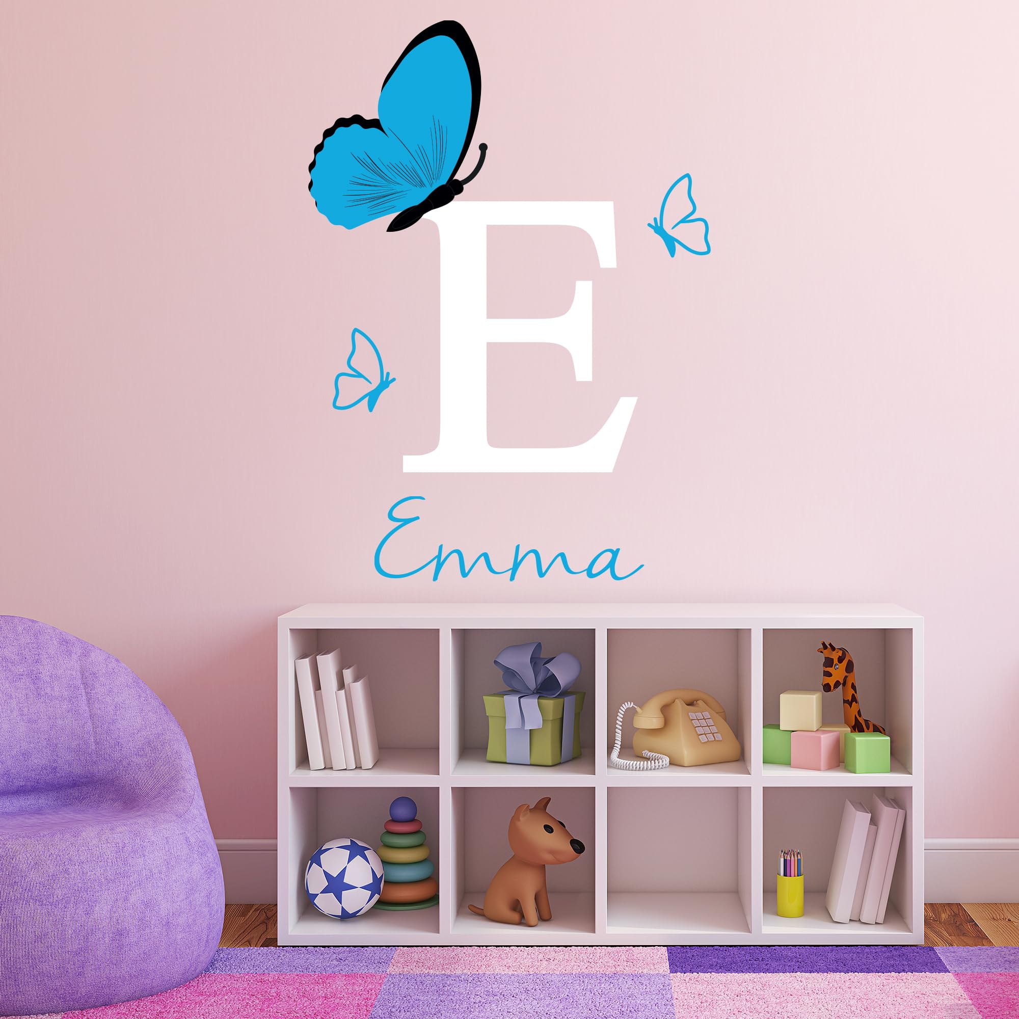Butterfly Wall Stickers - Personalised Name and Letter Art Decal (180cm Width x 100cm Height)