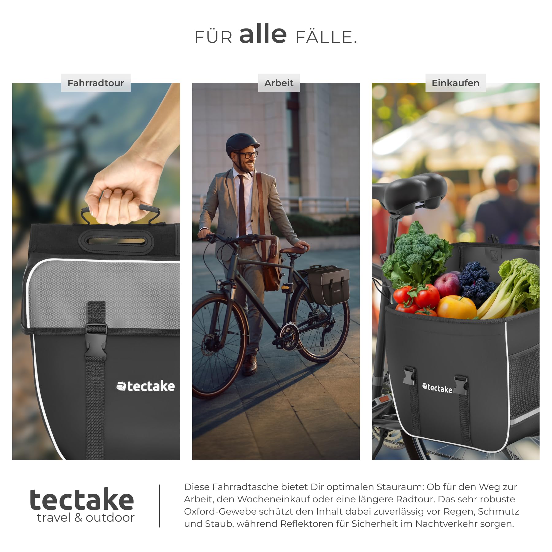 tectake® Gepäckträgertasche für Fahrrad und eBike, 35 L, Fahrradtaschen für Gepäckträger, Satteltasche aus wasserabweisendem PVC, Gepäckträgertaschen mit Reflektorstreifen und Tragegriff, Bikepacking