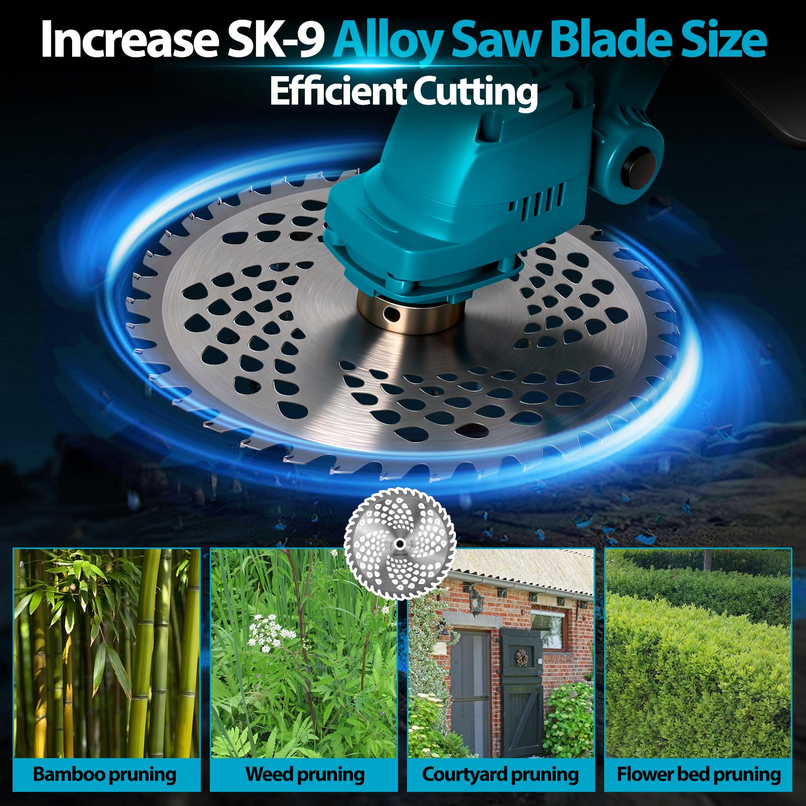 Desbrozadora compatible con baterías Makita de 18 V, motor sin escobillas de 750 W, plegable 180°, cabezal giratorio de 90°, para jardín y cuidado del césped