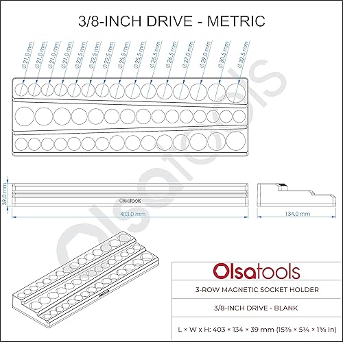 Miniatura 78 de Olsa Tools Organizador magnético de enchufes (unidad de 1/2 pulgada, 3 filas) - Organizador magnético de herramientas y soporte de enchufes