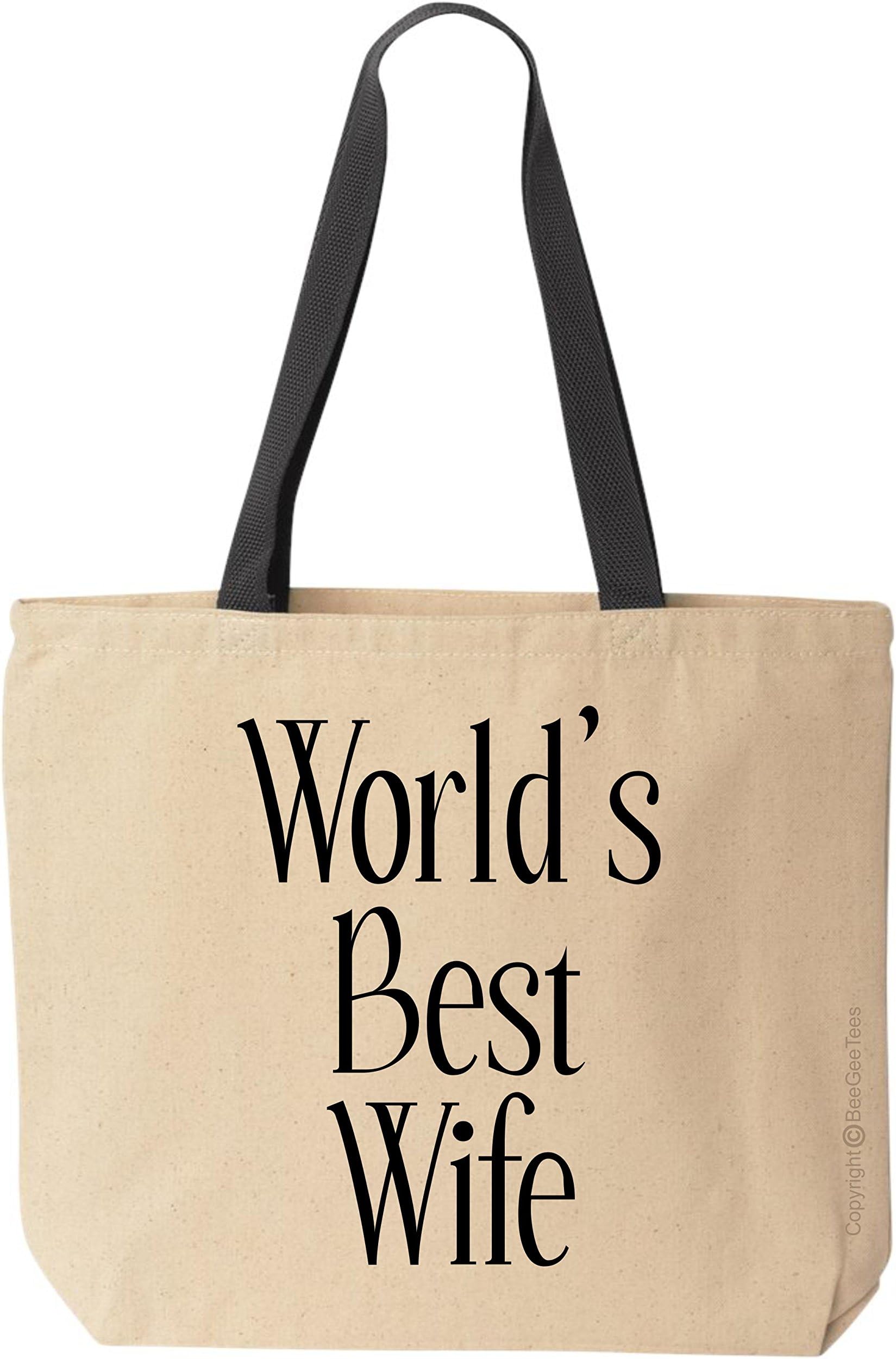 BeeGeeTees World's Best Wife Tote Bag Romantic Anniversary Mothers Day Christmas Gift Cotton Canvas Bag