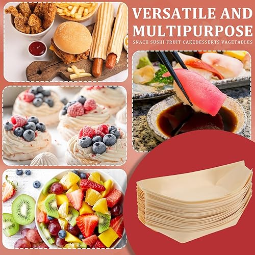 Miniatura 7 de Sliner 300 platos desechables de madera para barcos, platos de comida, barcos de madera, platos de sushi desechables a granel para catering y uso