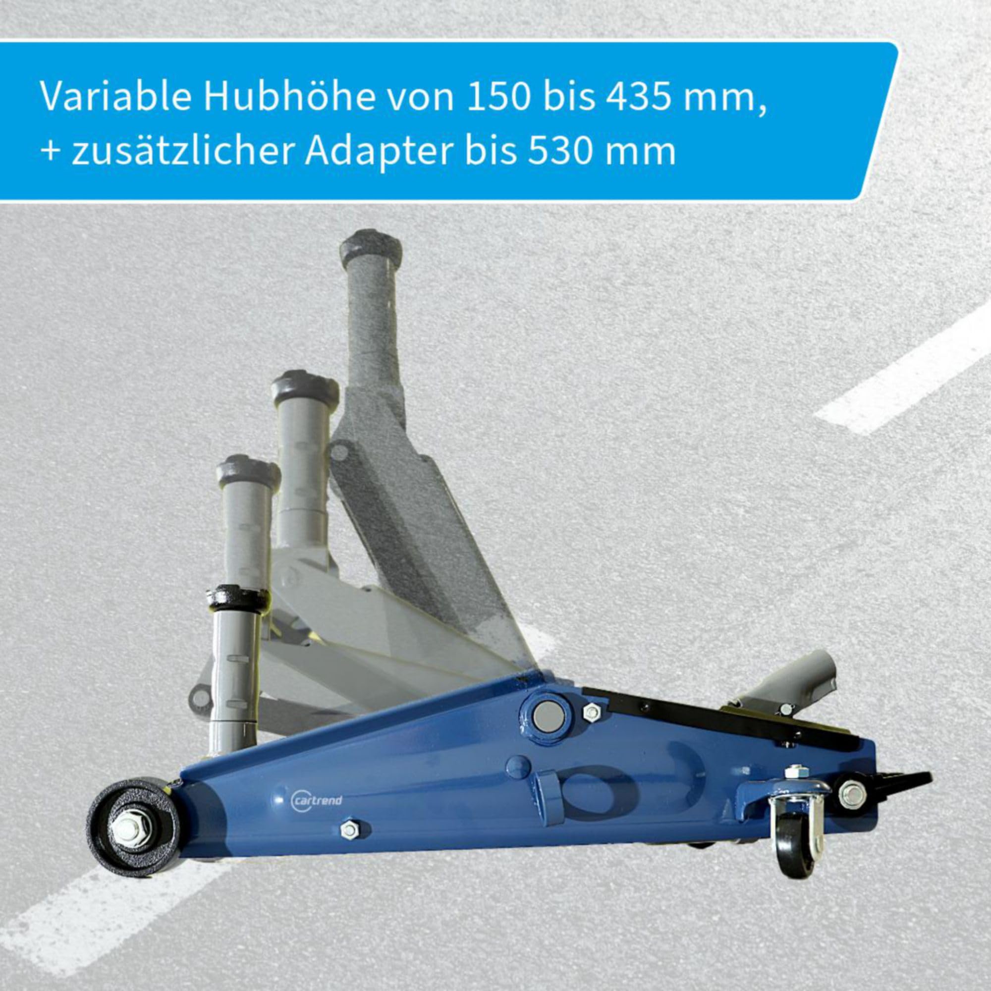 Cartrend hydraulischer Wagenheber, Rangierwagenheber für SUVs und Geländewagen mit Quicklift-Funktion, 2,5 Tonnen, blau