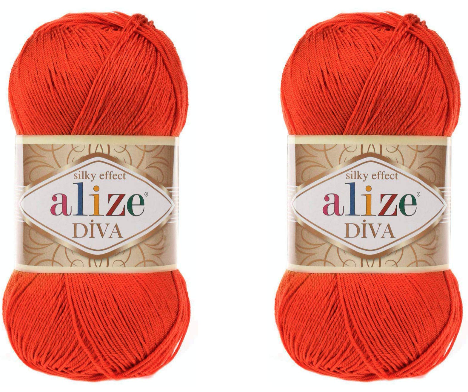 AlizeDiva Yarn Hand Knitting Yarn 100% Microfiber Acrylic Yarn Alize Diva Silk Effect Thread Crochet Art Lace Craft Lot of 2 skeins 200gr 767 yds (37-Orange)