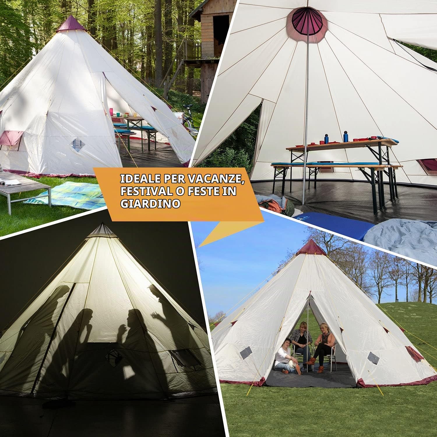 Tenda da campeggio Tipi Kota 550 Protect | fino a 12 persone, impermeabile, zanzariera, altezza 3 m, diametro 5,5 m, pali in acciaio | Tenda indiana, tenda per feste, tenda per festival, glamping