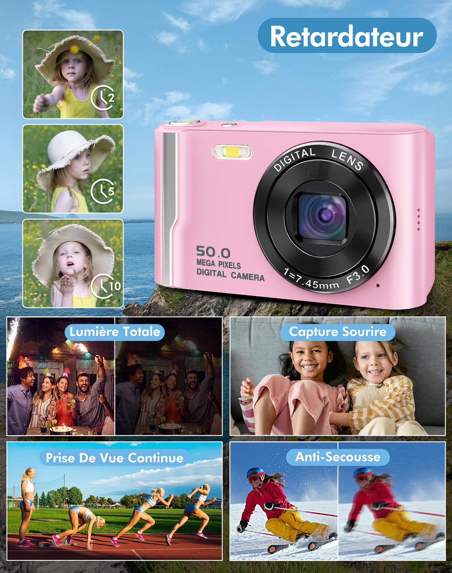 Appareil Photo Numérique, Caméra Vidéo de Poche Compacte avec écran