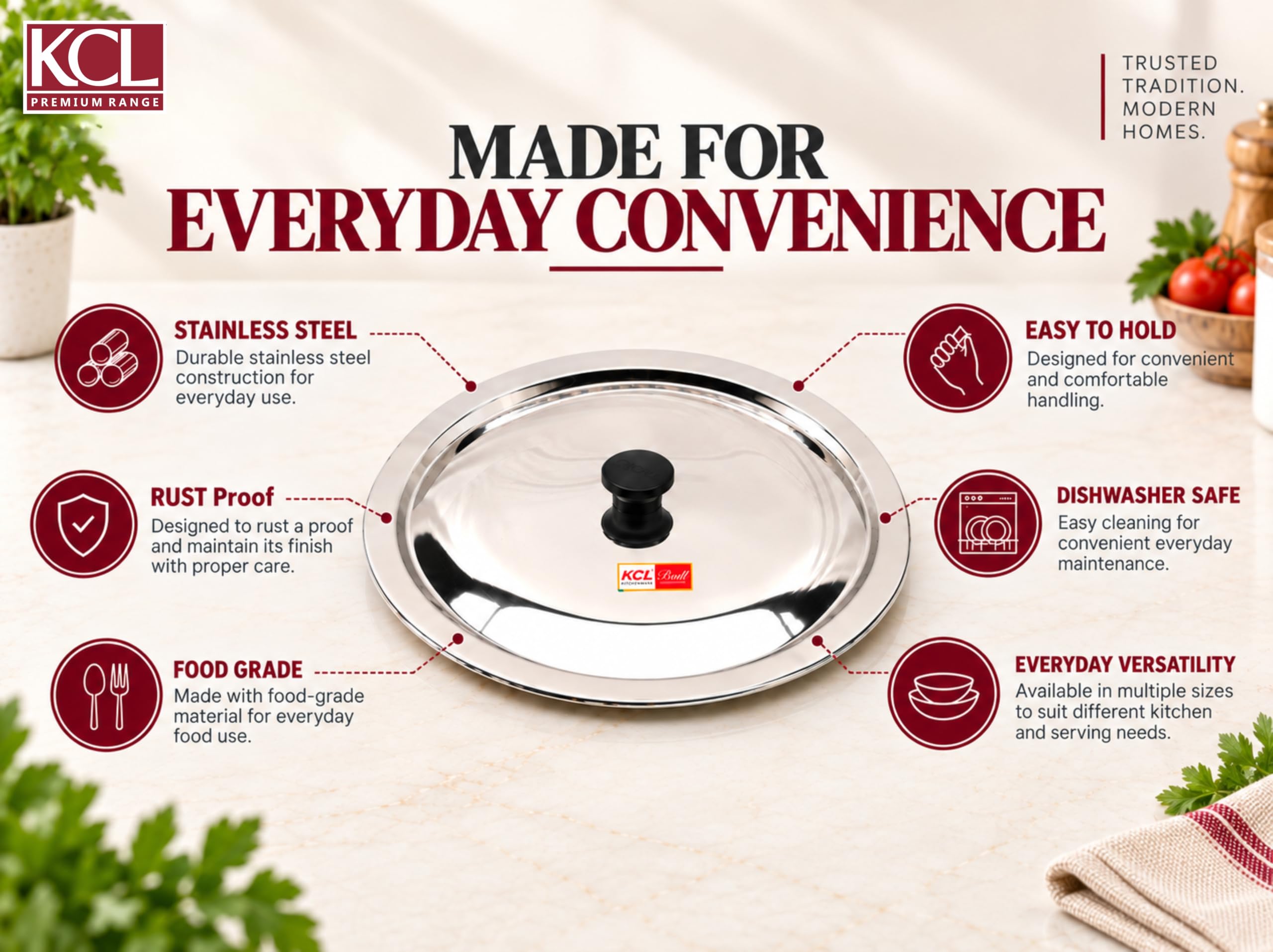 KCL Stainless Steel Tope Lids - 24cm -3 KCL Stainless Steel Tope Lids - 24cm -3