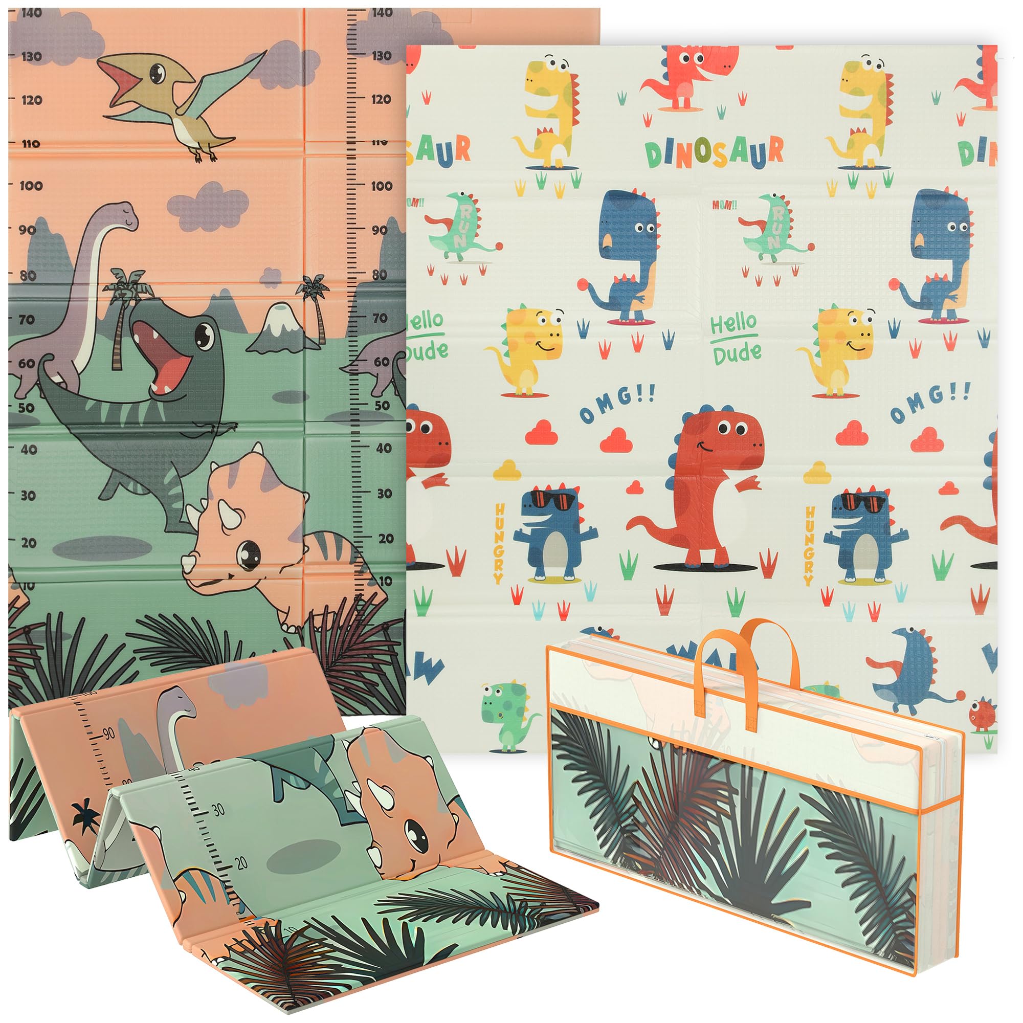 AIYAPLAY Baby-Spielmatte faltbar 177 x 146 x 1,5 cm Dinosaurier-Motiv | Doppelseitig, wendbare Spielmatte, wasserdichte Schaumstoff-Krabbelmatte, für Innen & Außen Picknick