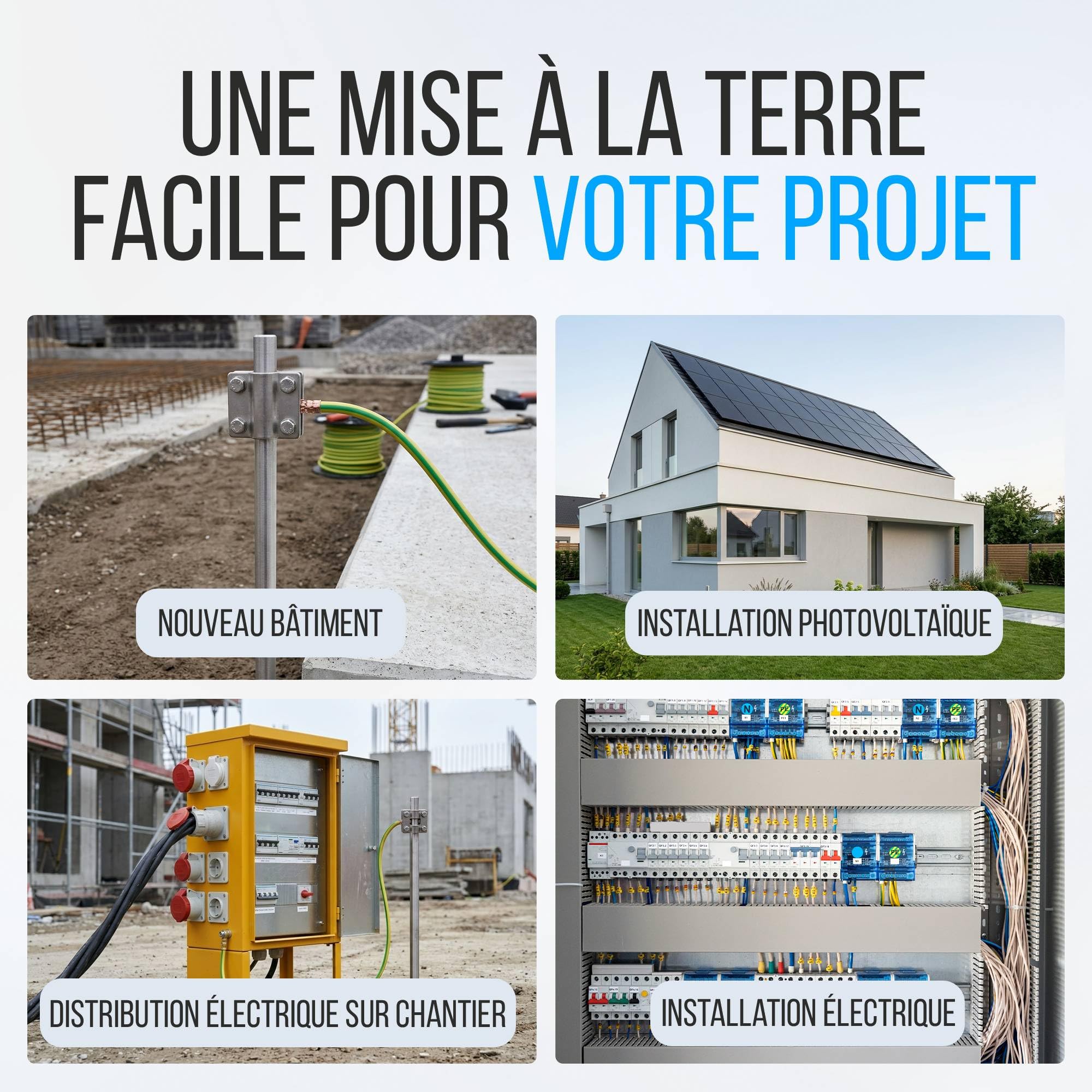 GRAFT kit d'électrodes de terre en V4A | perches 4x 1 m | Ø 20 mm | Avec enfonceur SDS-Max + borne | Syst. PV paratonnerre | Mise à la terre | Mise à la terre individuelle | Piquet