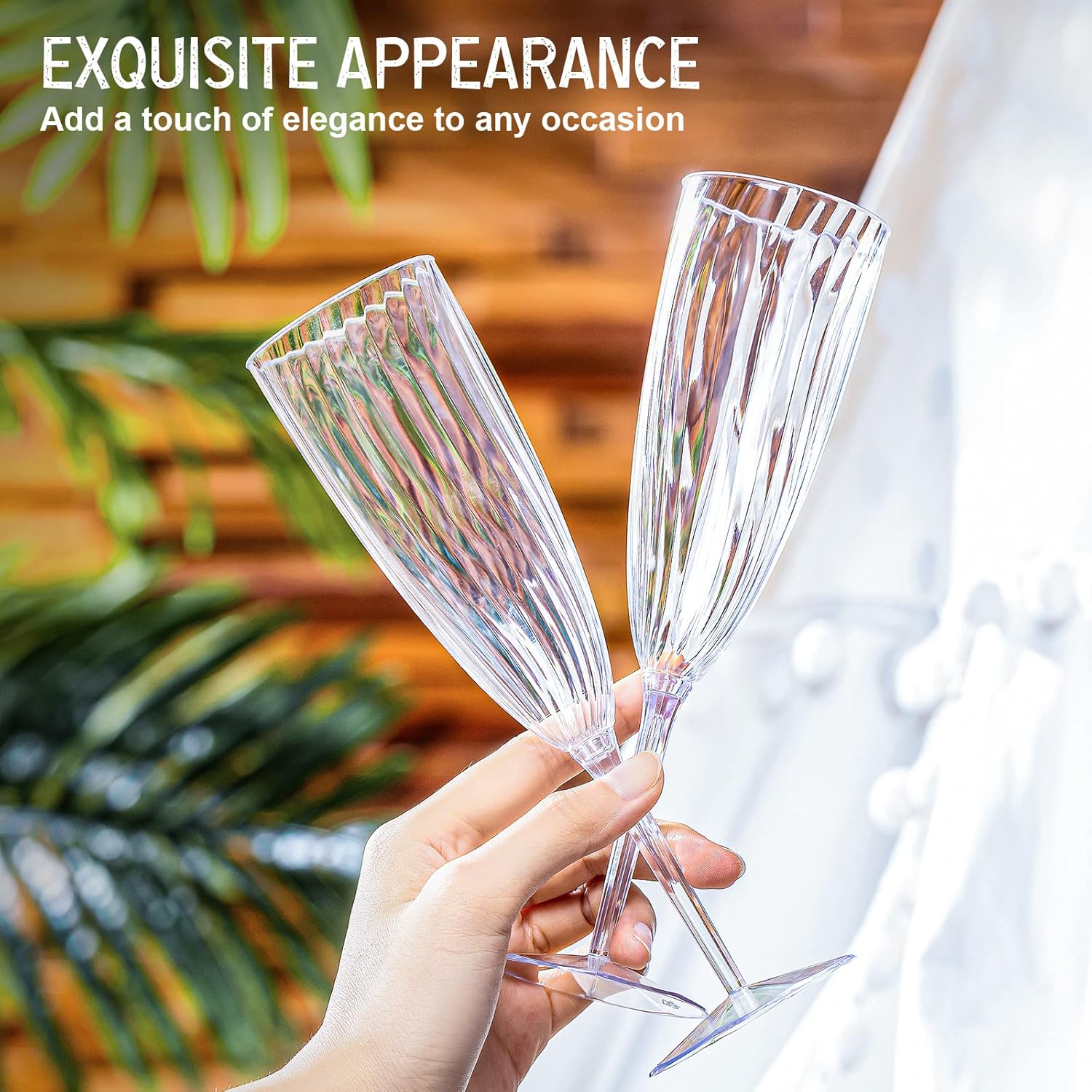 48 Pieces 6 Oz Plastic Champagne Flutes Hard Disposable Plastic Champagne Glasses Wedding Wine Mimosa Glasses for Drinking Toasting Home Daily Life - Image 5