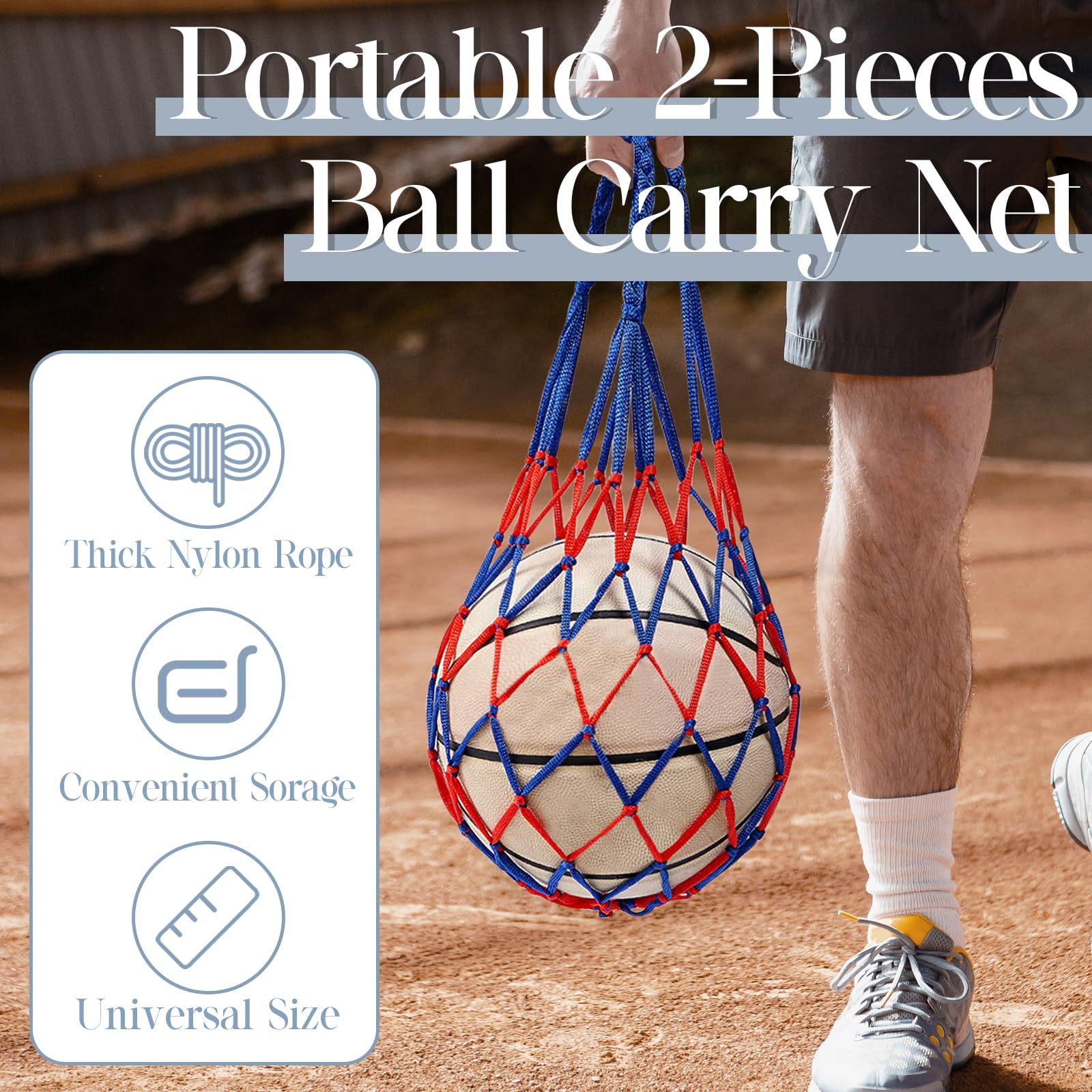 HENGBIRD Lot De 2 Filets à Balles – Sac Nylon – Pour Foot, Basket, Rugby – Portable Et Résistant