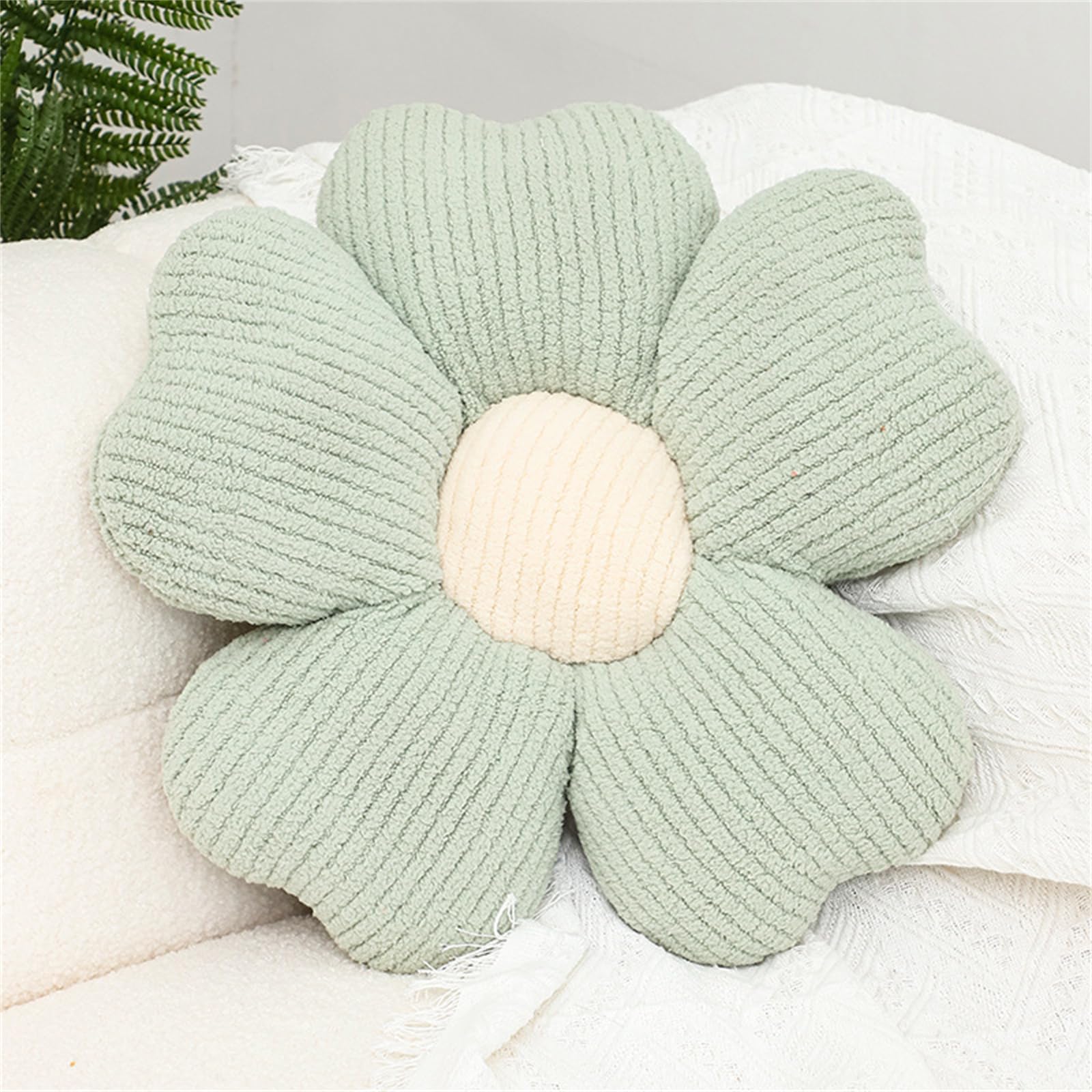 Chickwin Cute Flower Pillow, Daisy Flower Cushion Soft Plush Seating Cushion Flower Shaped Aesthetic Pillows for Bedroom Sofa Chair Cute Room Decor (45 * 45CM,Light Green)