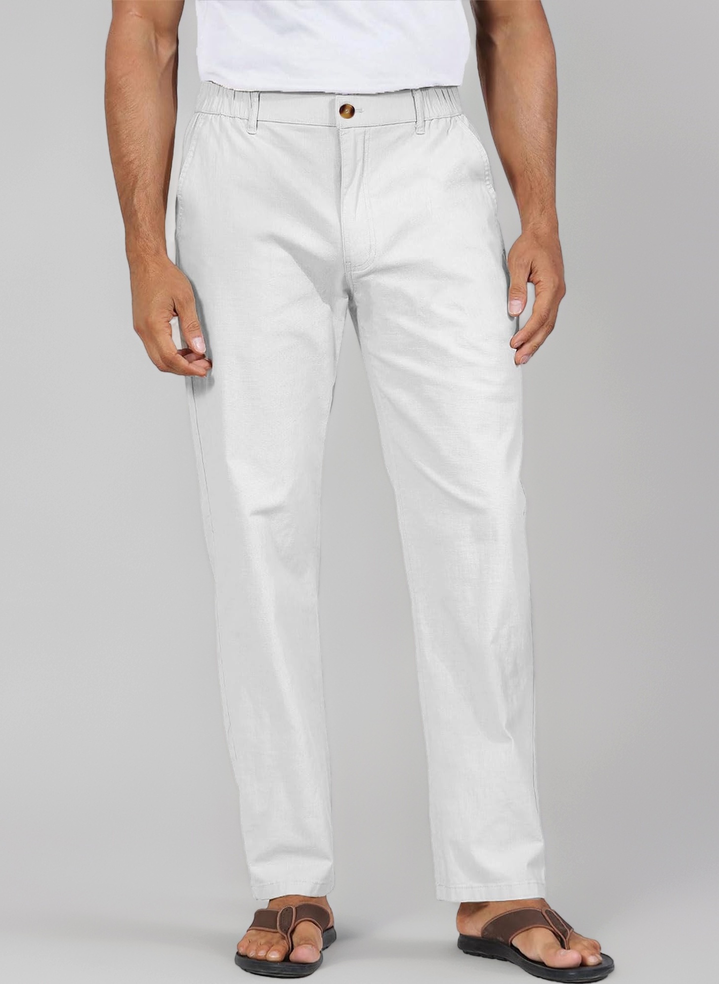 Men's Linen Pants Lightweight Elastic Waist Trousers Casual Summer Beach Wedding