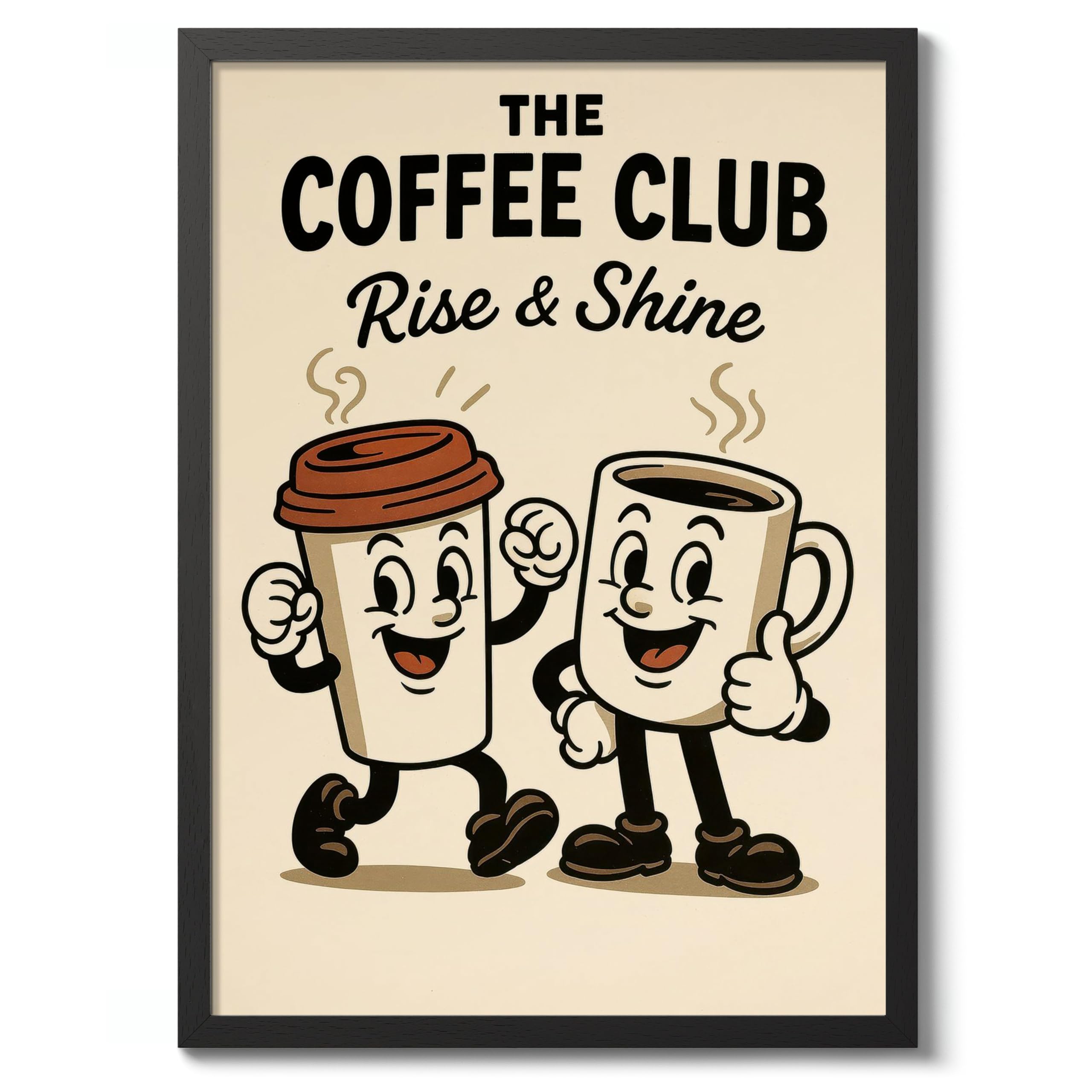 The Coffee Club Kitchen Wall Art, Modern Food Poster, Cartoon Mascot Prints, Kitchen Typographic Home Decor, A3 (Black Frame) - 45x32.8cm