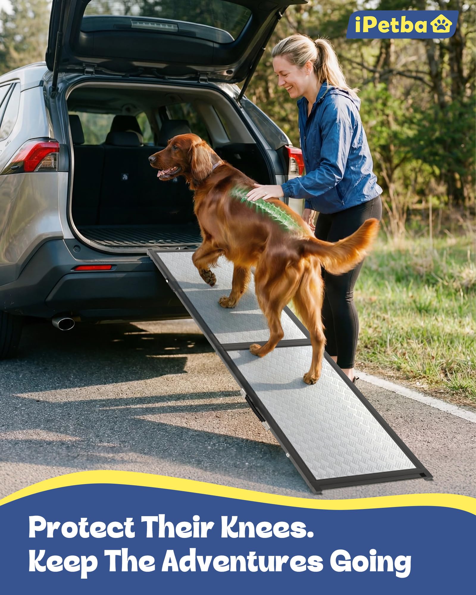 Rampa para perros XL para automóvil, SUV y escaleras, diseño extra ancho, seguro para las articulaciones con superficie antideslizante, soporte estable de hasta 200 libras