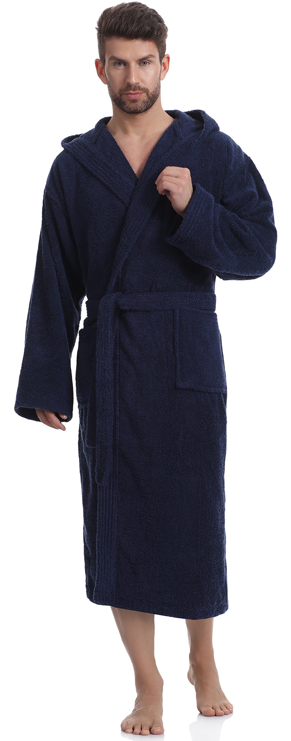 Ladeheid Men's Dark Blue D12 (Grammage 450) 100% Cotton Terry Bathrobe La40-101(Dark Blue (D12), M)
