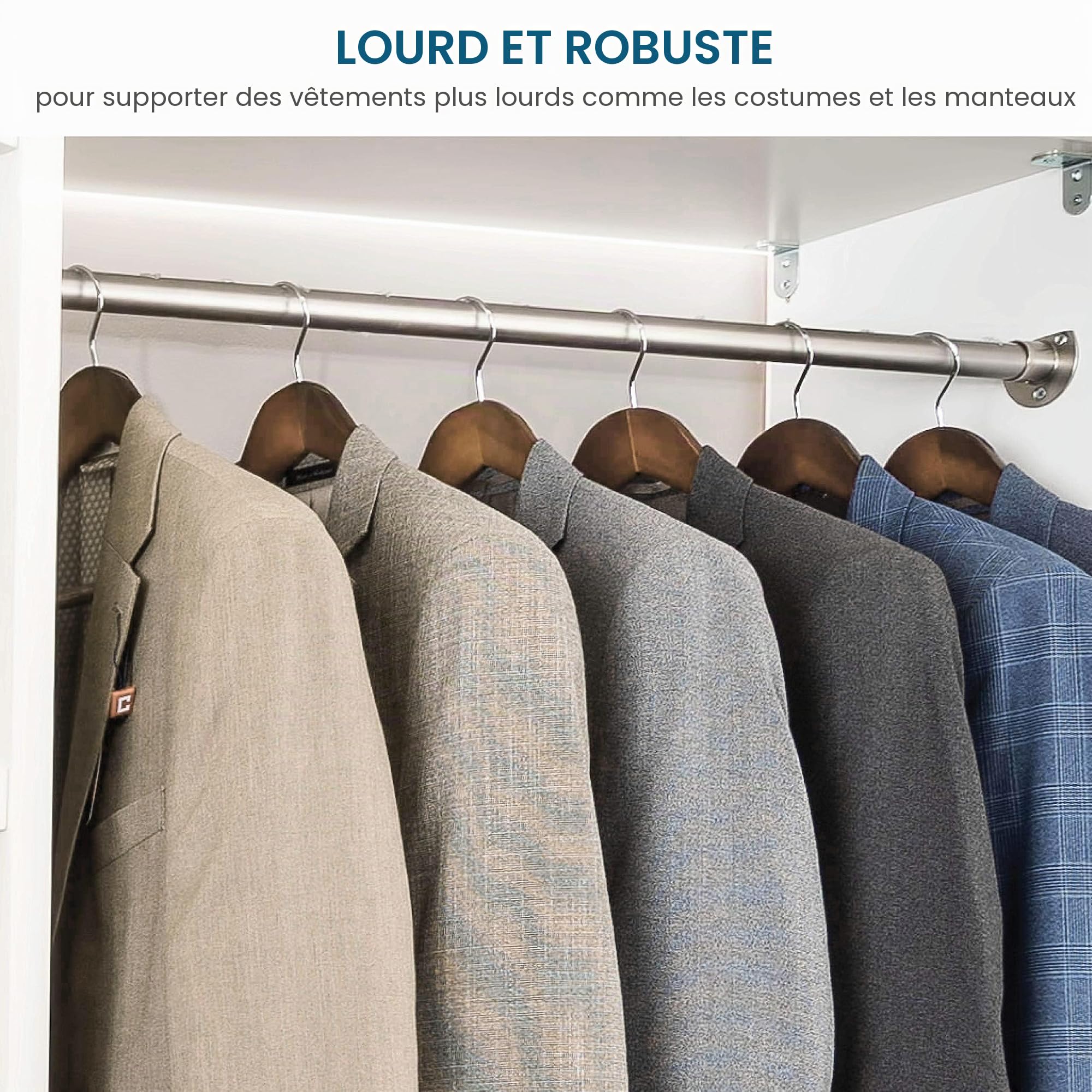 Lot de 6 cintres en bois de qualité supérieure - Épaules extra larges (5,8 cm) avec crochet rotatif à 360° - Avec barre pour pantalon pour manteaux, vestes, robes et costumes - En bois massif de