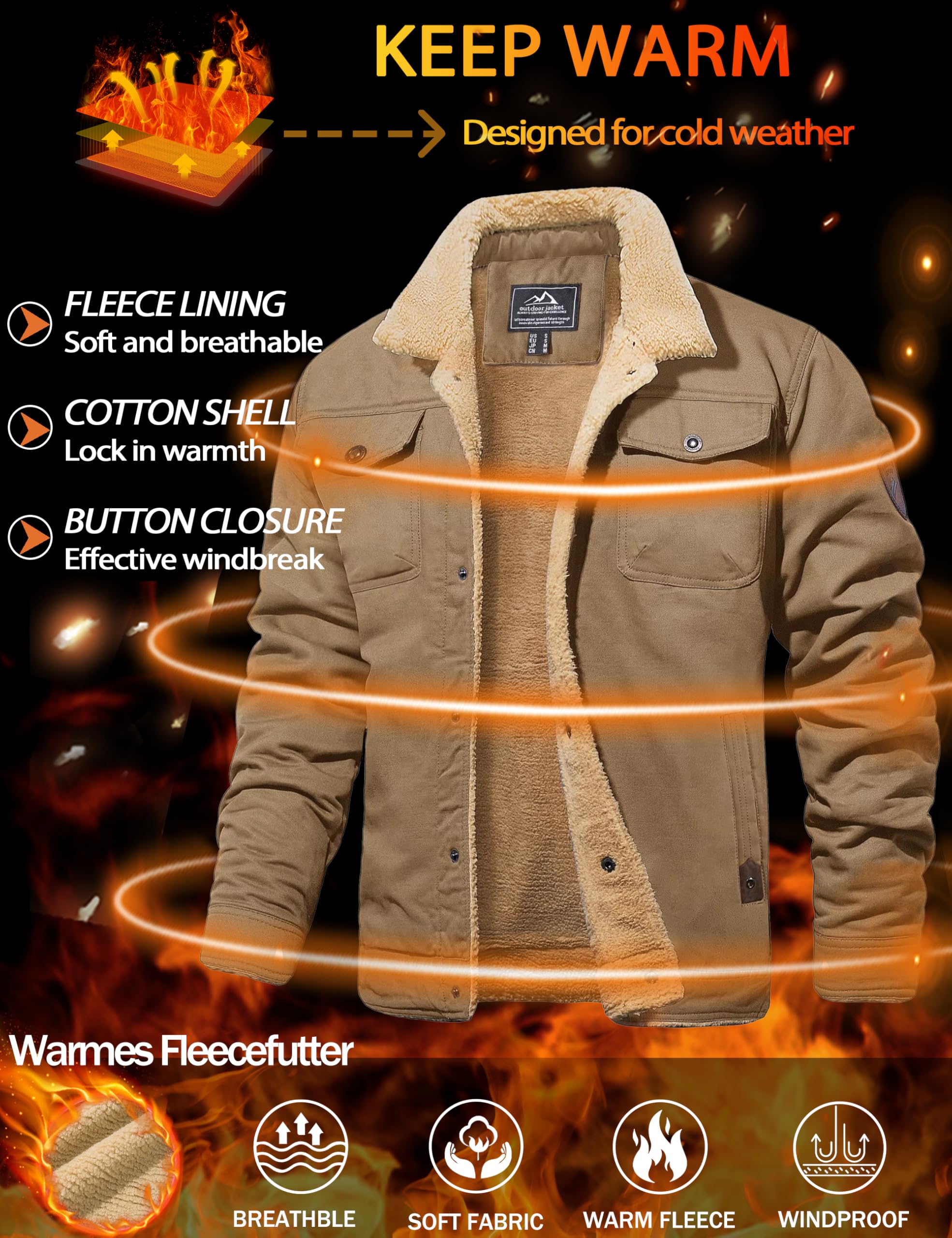 MAGCOMSEN Giacca Invernale da Uomo Giacca di Transizione Calda con Interno in Pile Giacca da Volo Antivento Giacca Bomber Cargo