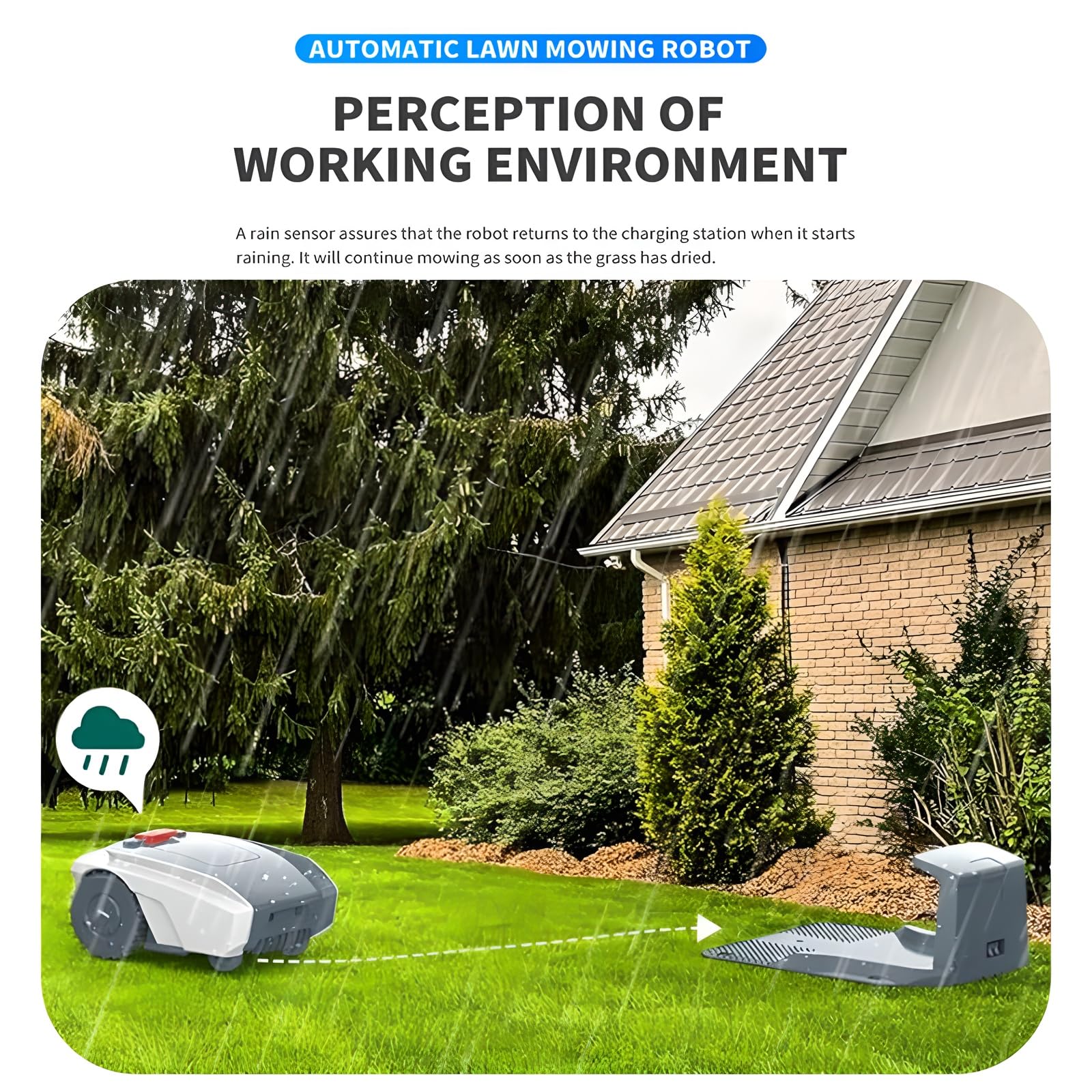 Robot cortacésped, sin cable perimetral, altura de corte 20-55mm, Robot cortacésped completamente automático con estación de carga automática, robot inteligente para jardines pequeños de hasta 1500m²
