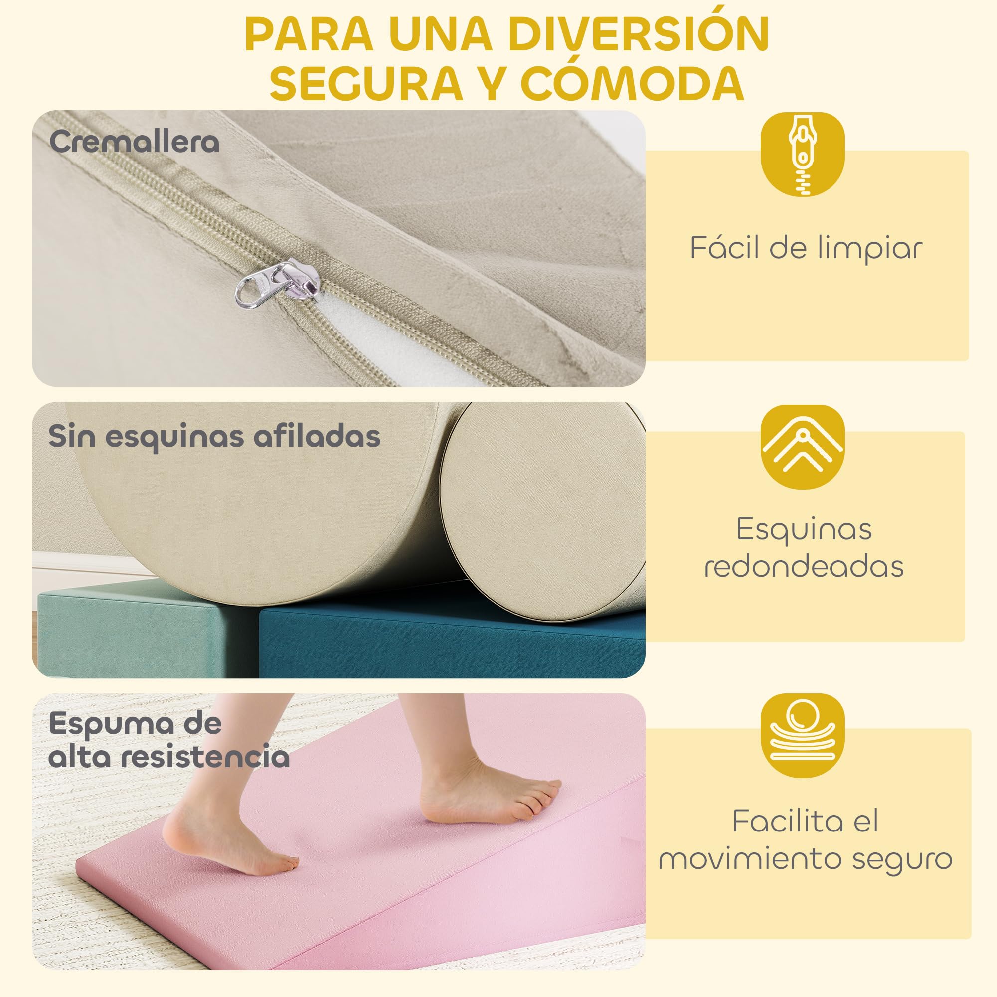 AIYAPLAY Juego de 5 Bloques de Espuma para Niños, Fundas Extraíbles, Bloques de Psicomotricidad, Figuras de Construcción, Juguete para Aprendizaje para Escalar y Gatear, Multicolor
