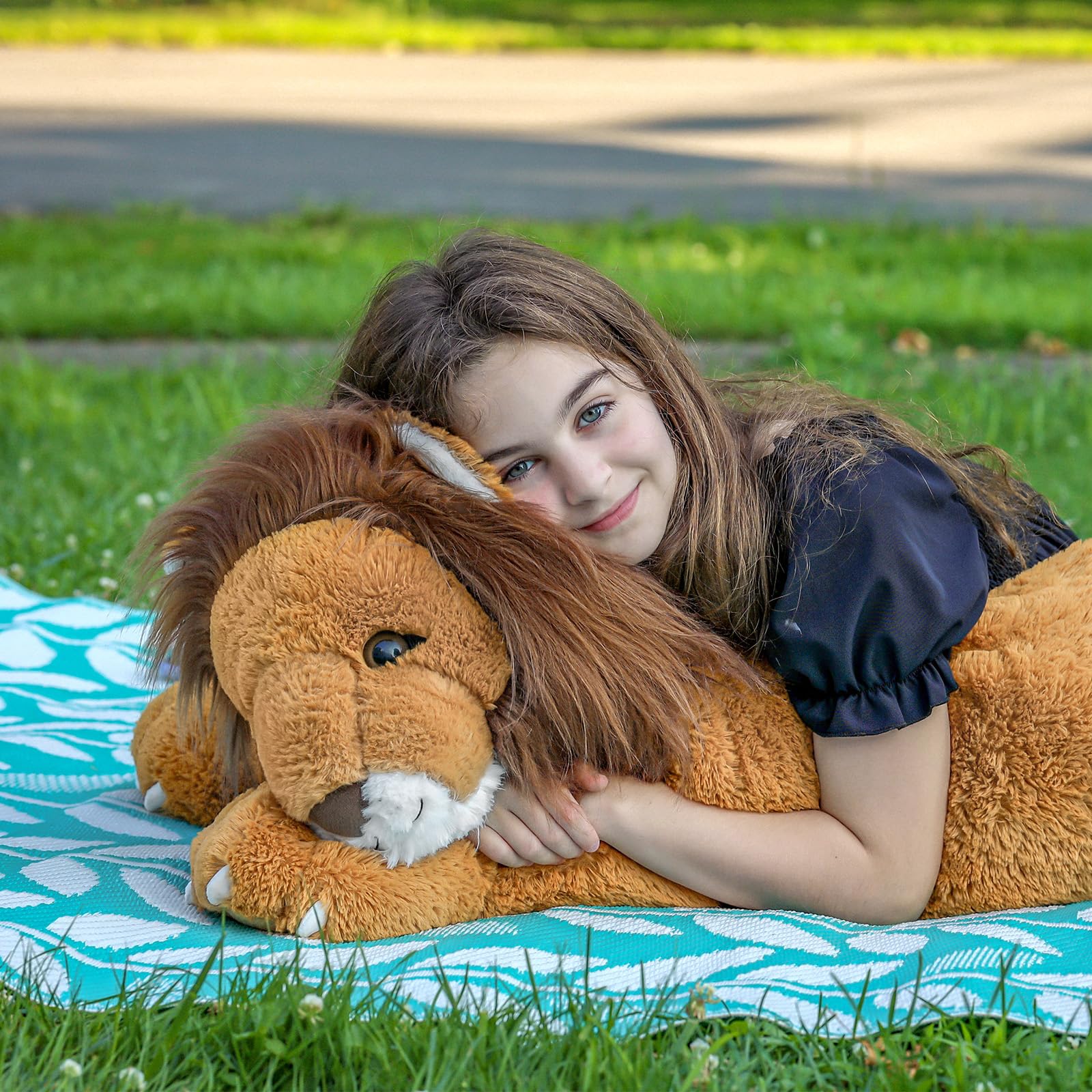 KERTA 43.3inch Giant Lion Stuffed Animals, Realistic Large Stuffed Lion Plush Toy for Boys Girls, Hugging Soft Lion Plushi Body Pillow Birthday Decor for Adult 6