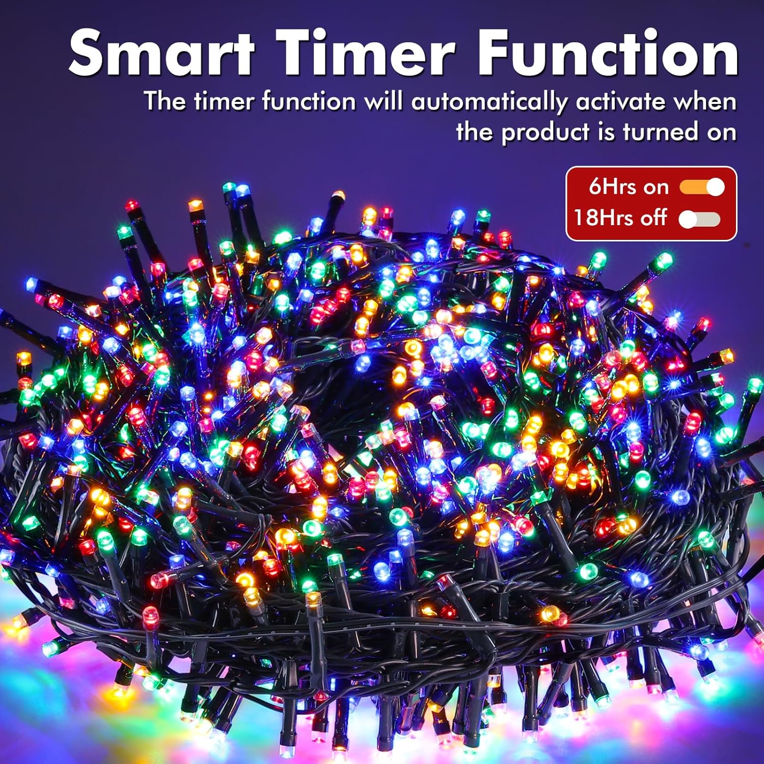 Quntis 82FT 1000LED - C Battery Powered String Lights, Super Bright Cluster Lights with Timer, Indoor & Outdoor Waterproof, Decor for Home, Xmas Tree, Multicolored