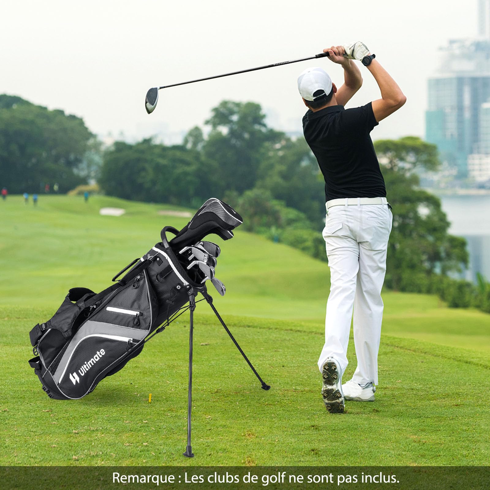 GOPLUS Sac de Golf avec Support à 14 Compartiments, Sac de Golf Trépied avec Double Bretelles, 6 Poches zippées, Sac Isotherme, Housse de Pluie, Sac de Golf Portable pour Hommes et Femmes