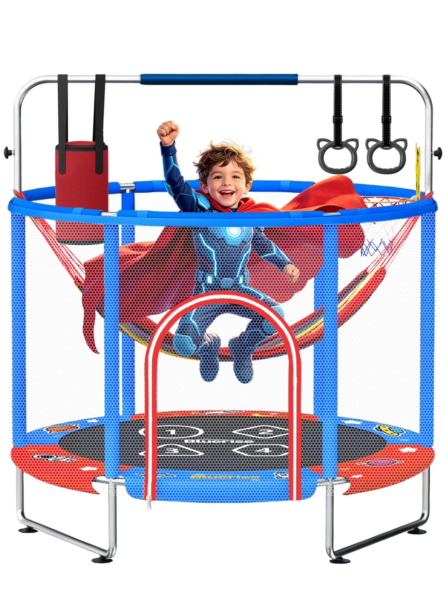 BLUERISE 55'' 72'' Indoor&amp;Outdoor with Enclosure Trampoline for Kids Gifts