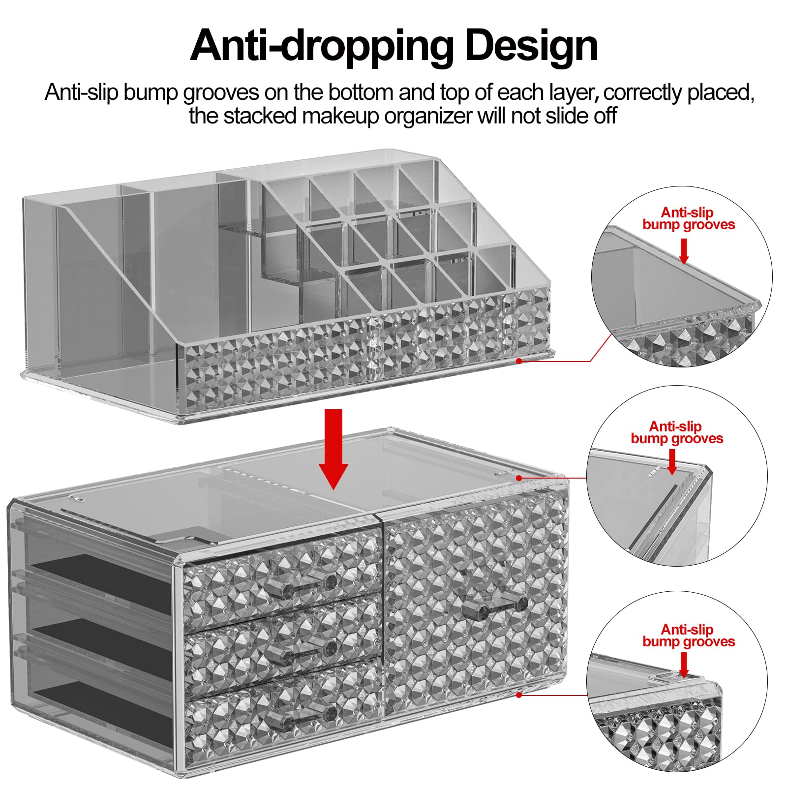Awenia Stackable Acrylic Makeup Organizer and Storage Drawers