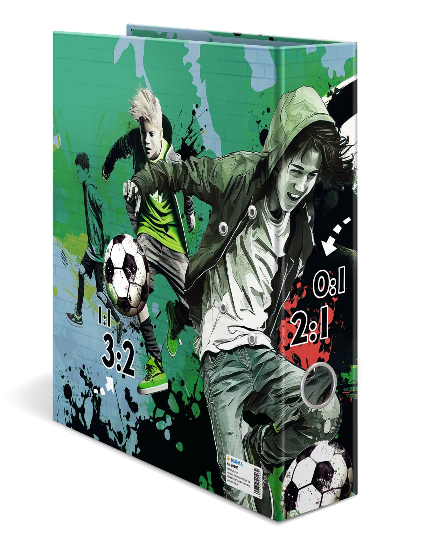 HERMA Ordner A4 Fussball Set, 5 Stück, 7 cm breit, Kinder Ringordner mit Sport Motiv, bunter Aktenordner mit Innendruck für Jungen und Mädchen