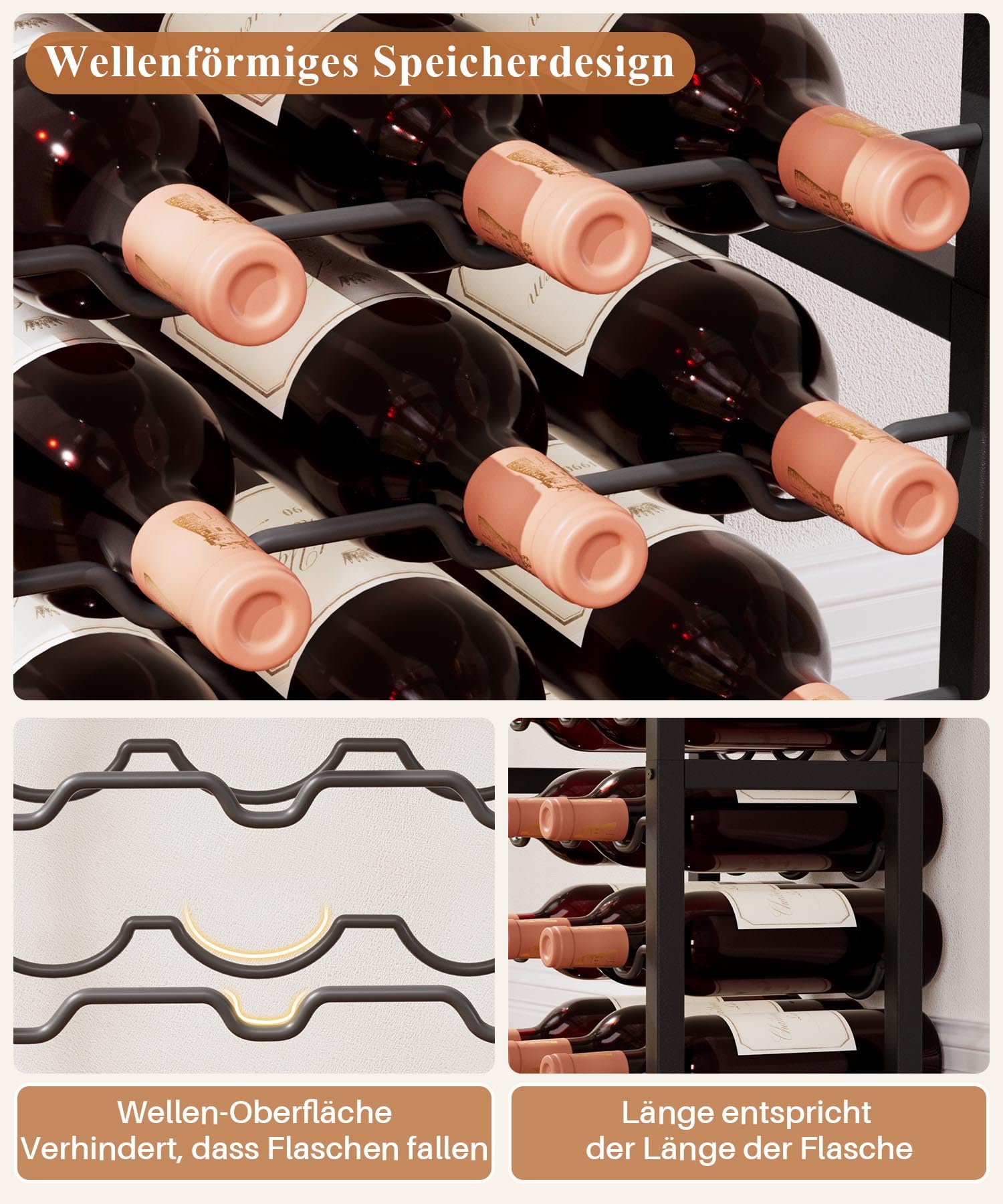Yorbay Weinregal freistehend 15 Flaschen, Flaschenregal mit Glashaltern, Dekorativer Flaschenhalter-Ständer für Küche, Bar, Esszimmer, Boden
