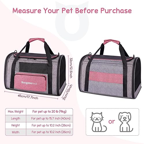 Miniatura 2 de BurgeonNest Transportadores para gatos para cachorros medianos de menos de 25 libras, transportador de mascotas para gatos con bolsa lateral única,