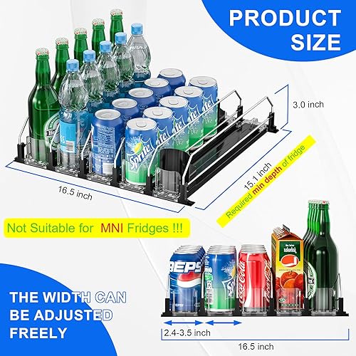 Miniatura 3 de Organizador de bebidas negro de 6 filas para refrigerador, 3 generación, organizador de refrigerador y almacenamiento, deslizador automático y