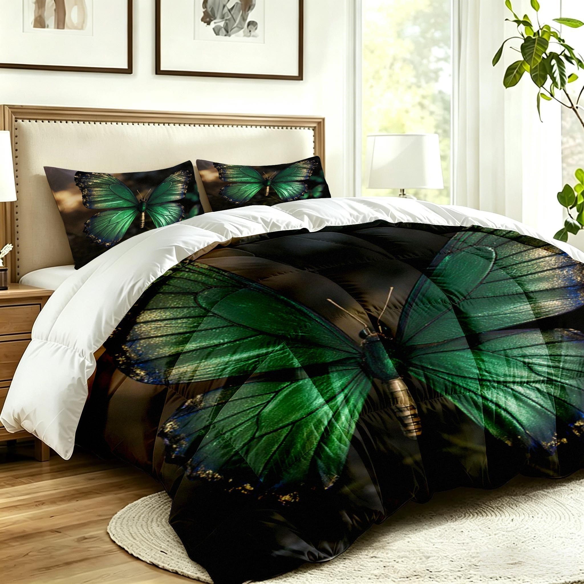 Grandi Dimensioni Piumino 260x240 Farfalla Verde con 2 Federe-A202