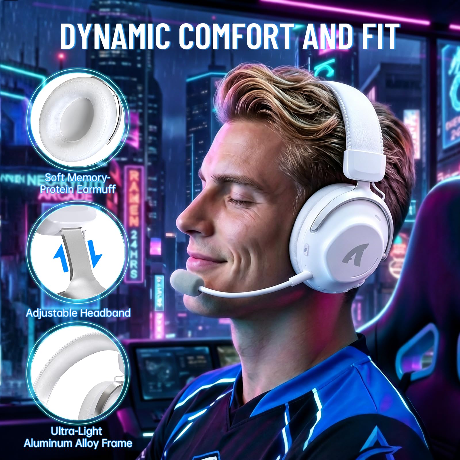 ATTACK SHARK L50PRO kabelloses Gaming-Headset, 7.1-Surround-Sound, EQ-Modi, 53-mm-Treiber, Tri-Mode-Konnektivität, 1100-mAh-Akku, Over-Ear-Headset mit abnehmbarem Mikrofon mit Geräuschunterdrückung