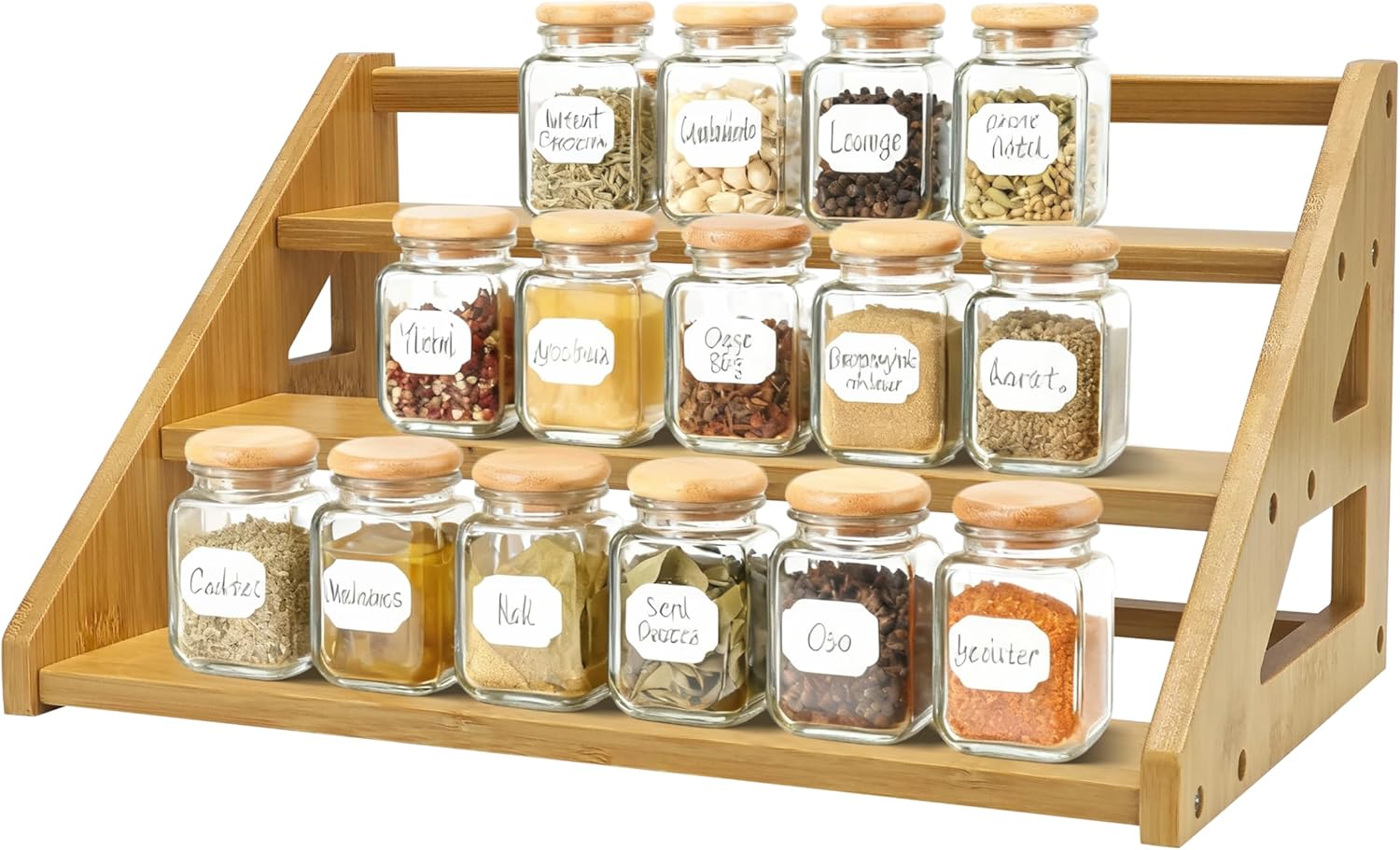 3-Tier Spice Rack for Cabinet bamboo,Seasoning Organizer Spice Rack for Kitchen Countertops,Cabinets & Pantries,Modern Space-Saving Design, Durable Bamboo Organizer (Spice Bottles Not Included)