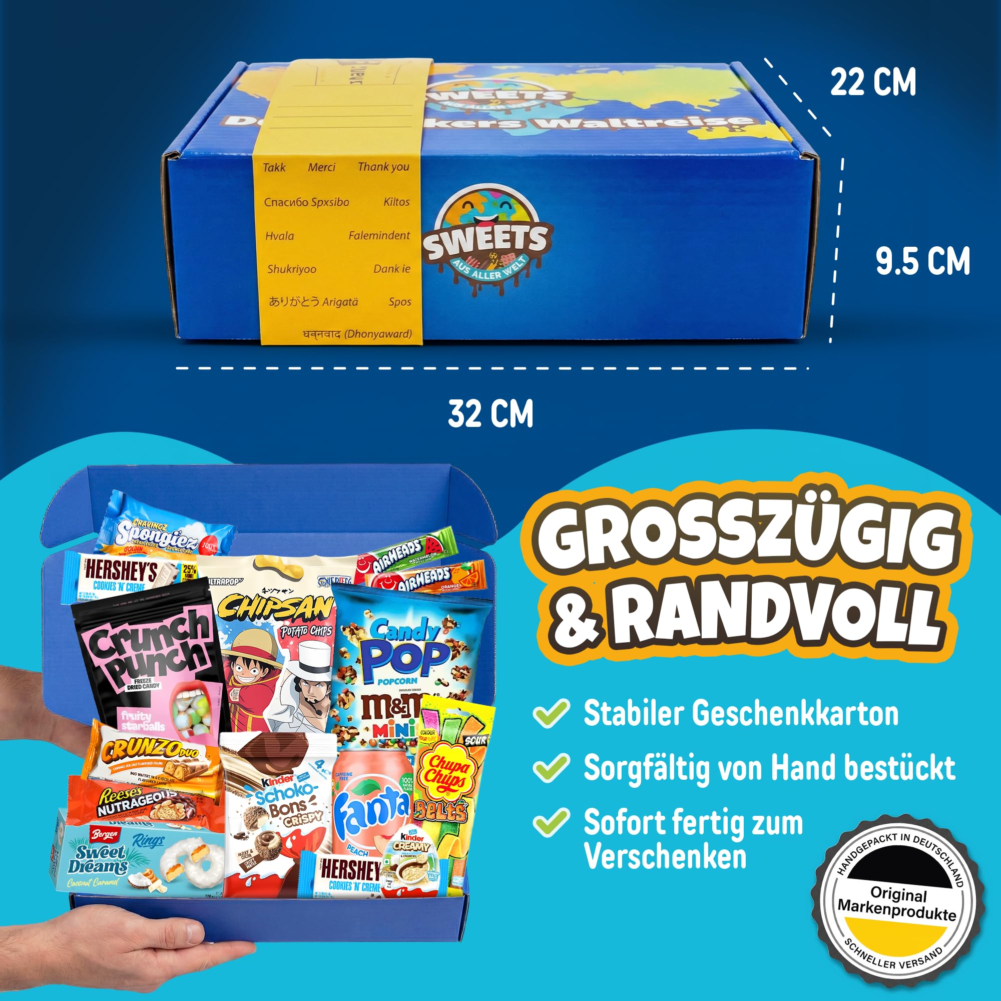 Süßigkeiten aus aller Welt Box mit Amerikanische Süßigkeiten & mehr - Geschenk für Männer, Frauen & Kinder - USA Süssigkeiten Candy Box - Geschenkidee