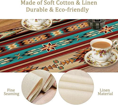 Miniatura 5 de Camino de Mesa Azteca, Diseño de Estilo Étnico Geométrico, Caminos de Mesa Bufandas de Cómoda, Decoración de Configuración de Mesa para Jardín, Casa
