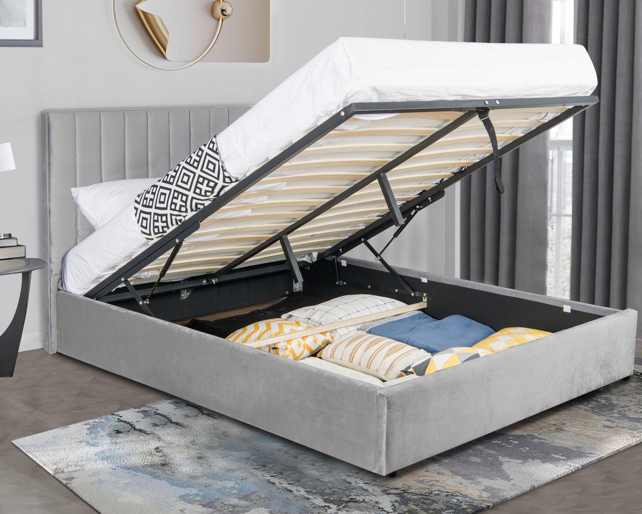 Blisswood Ottoman Bed with Memory Foam Mattress, 4ft Small Double Upholstered Bed Frame, Ottoman Bed with Storage & Wooden Slats Small Double Bed Frame (Mattress Include)