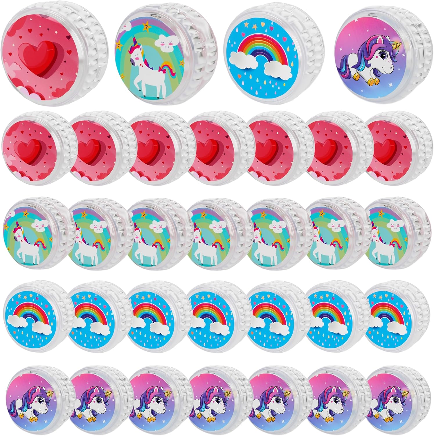 32 Pcs Light up Yo Yo Bulk Plastic LED Beginner Responsive Ball Unicorn Pink Rainbow Heart Yoyo for Kids Girls Birthday, (4 Style)