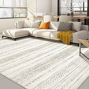 Nakagishi Area Rug 6x9 Living Room: Washable Boho Large Neutral Soft Farmhouse Rugs Stain Resistant Modern Indoor Floor Non-Slip Carpet for Bedroom Nursery Kids Playroom Office Dining Room- Colorful