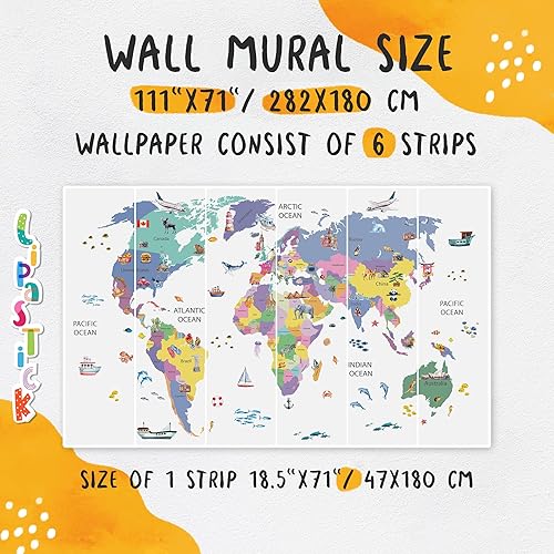 Miniatura 4 de Papel tapiz para habitación de niños con animales, mapa del mundo, papel tapiz para guardería, despegar y pegar, murales de pared para niños y