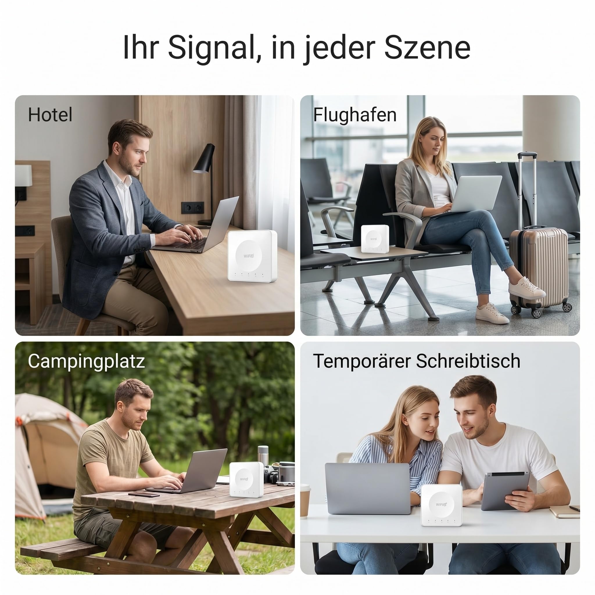 Tragbarer WiFi 6 4G Router Dualband Hotspot Unterstützt 32 Geräte USB‑C WPA3 EU-SIM kompatibel Integrierte Antennen für Homeoffice Camping